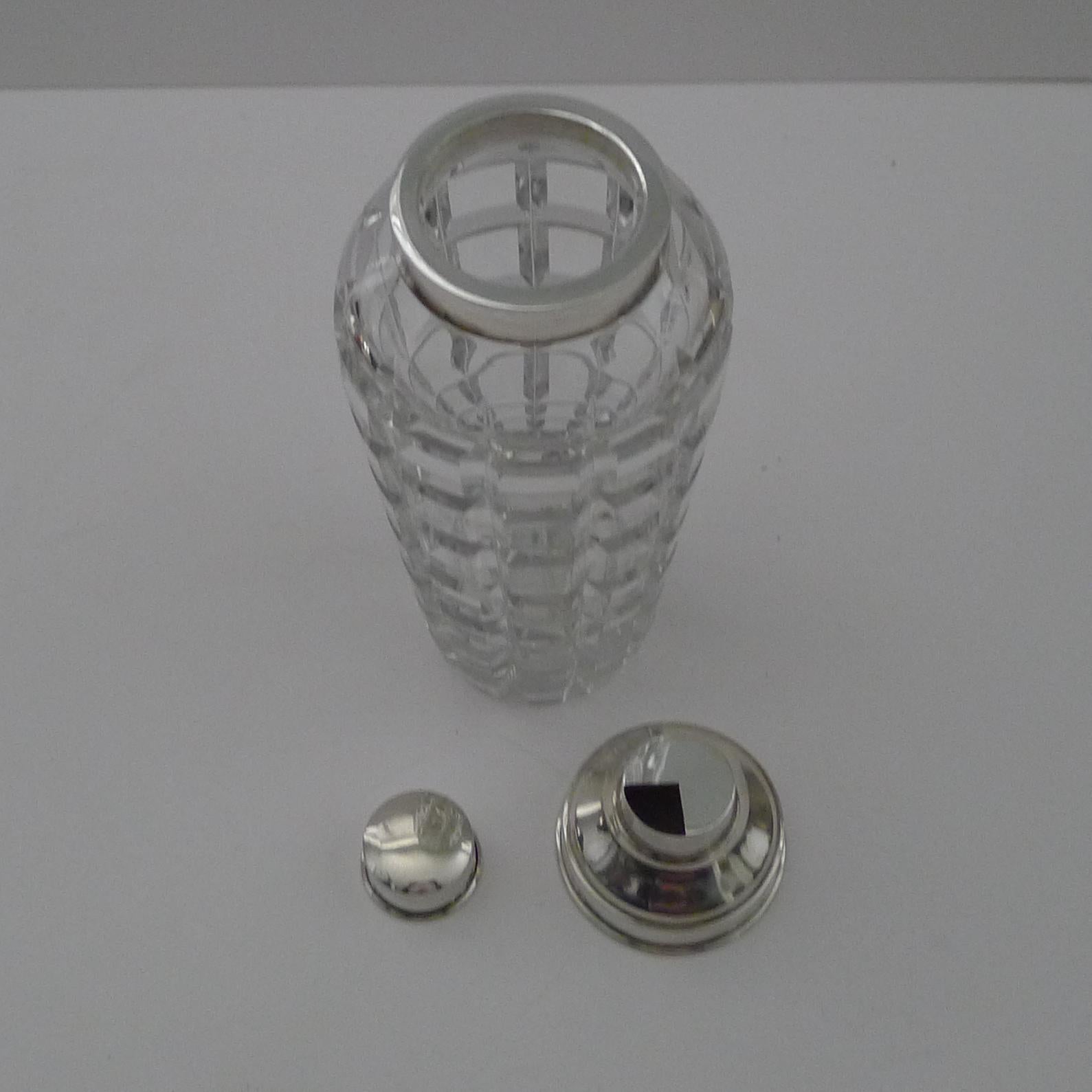 Mid-Century Modern Continental Sterling Silver Topped Cut Crystal Shaker For Sale