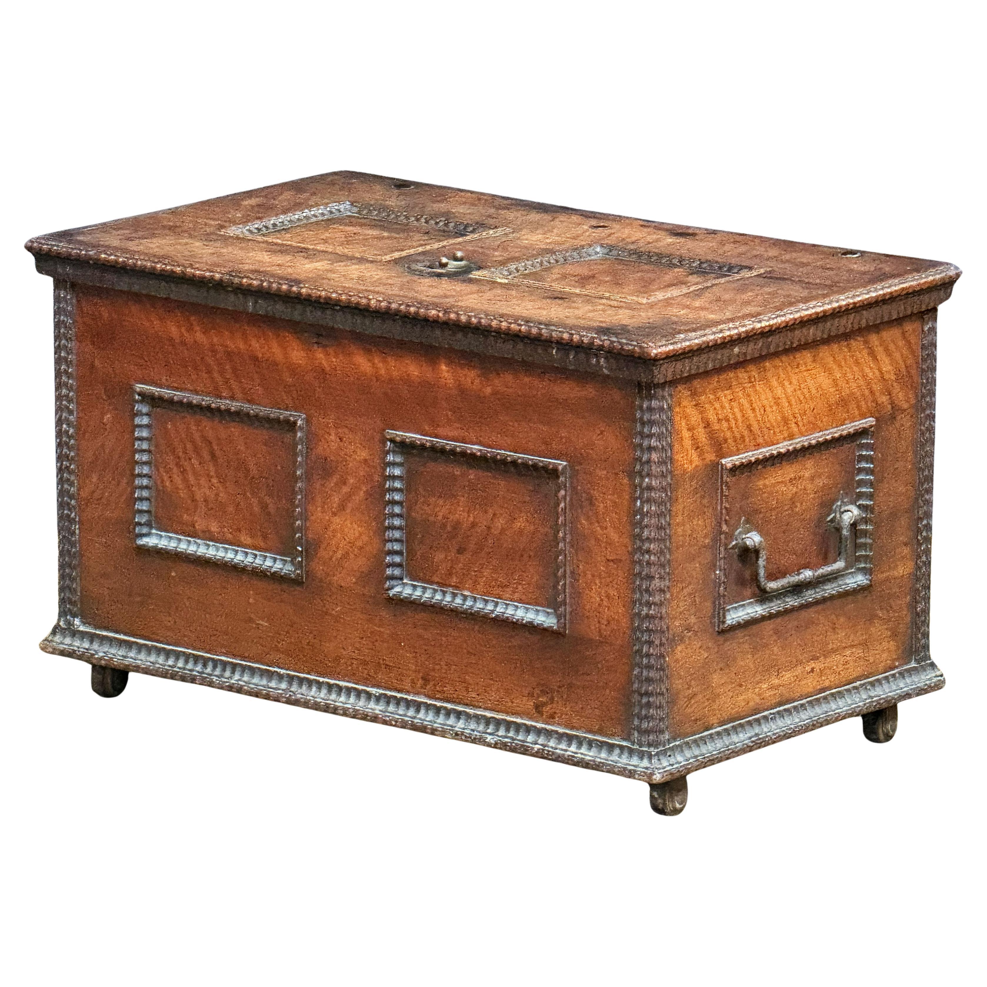 Continental Strong Box of Iron-Bound Walnut from the Renaissance For Sale