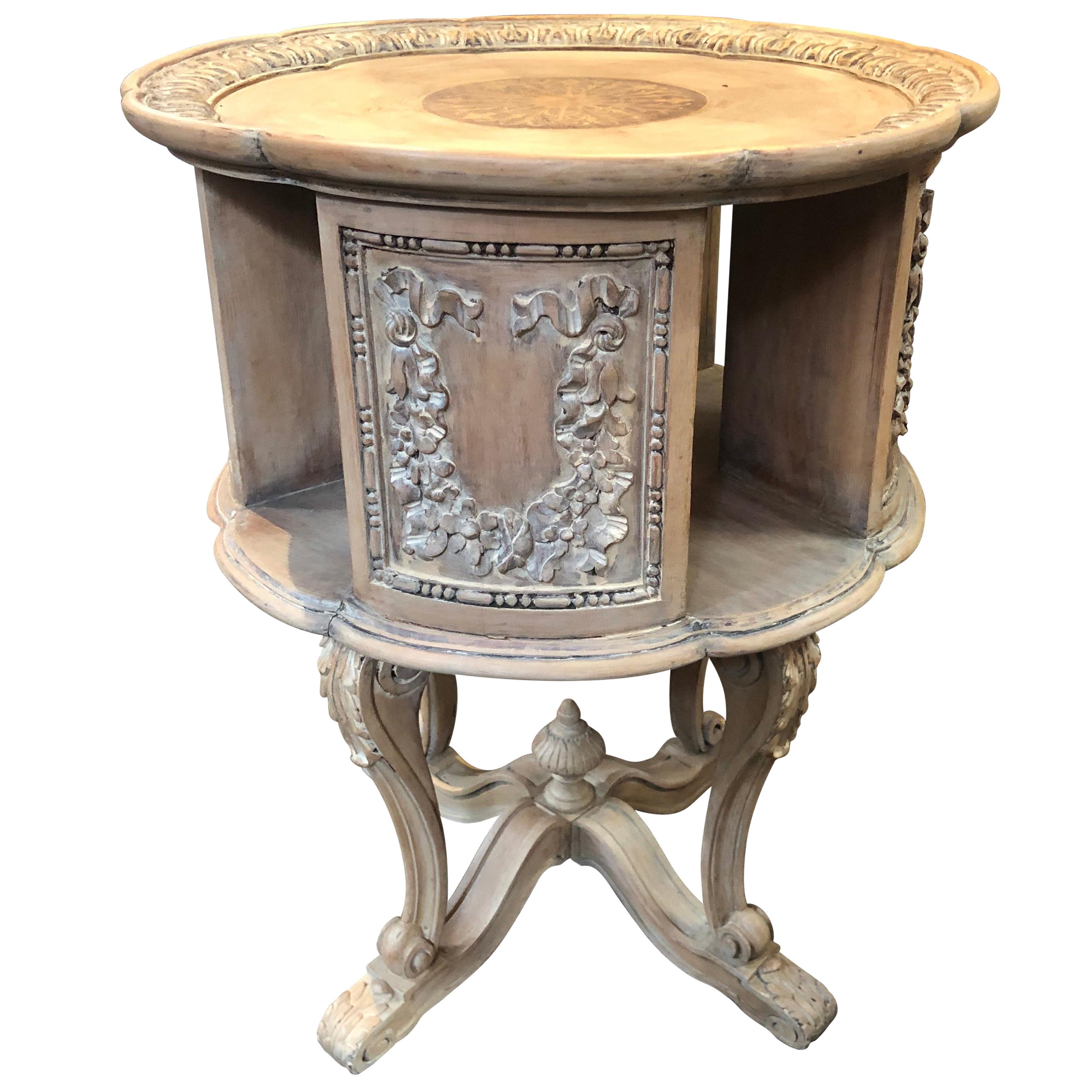 Continental Style Carved Bleached Oak Revolving Book Stand For Sale at