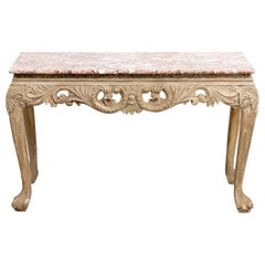 Continental Style Carved Console Table with Marble Top
