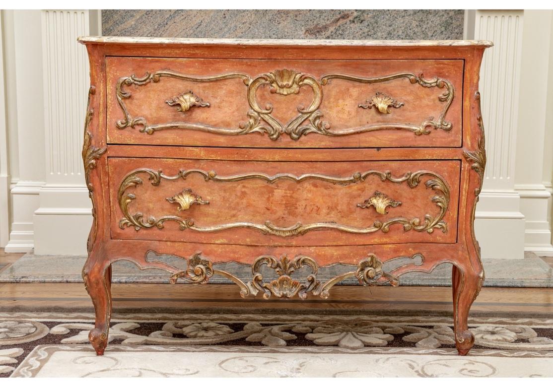 Hollywood Regency Continental Style Italian Paint Decorated Bombe Chest For Sale