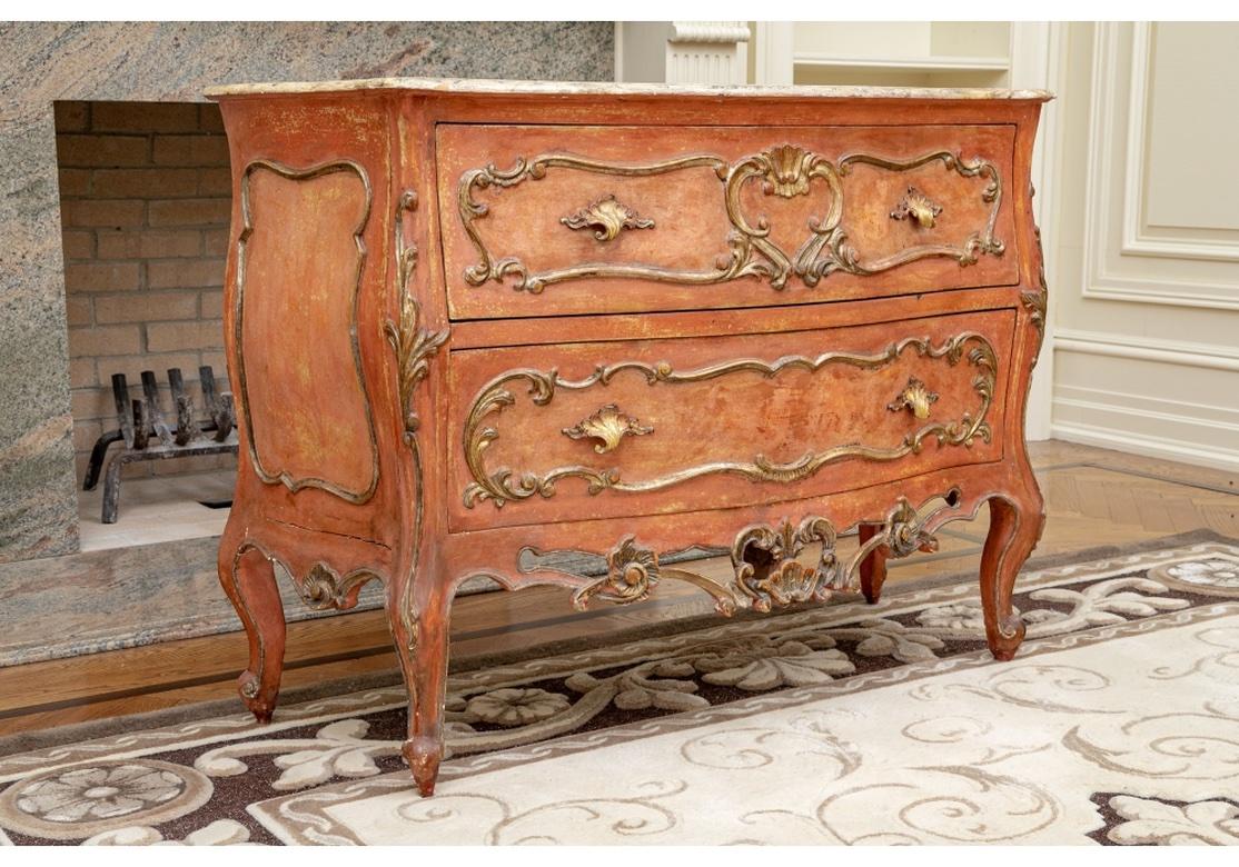 European Continental Style Italian Paint Decorated Bombe Chest For Sale