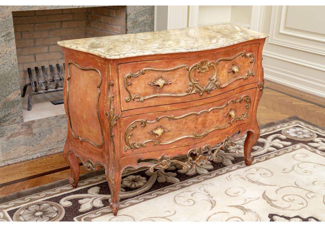 Wood Continental Style Italian Paint Decorated Bombe Chest For Sale