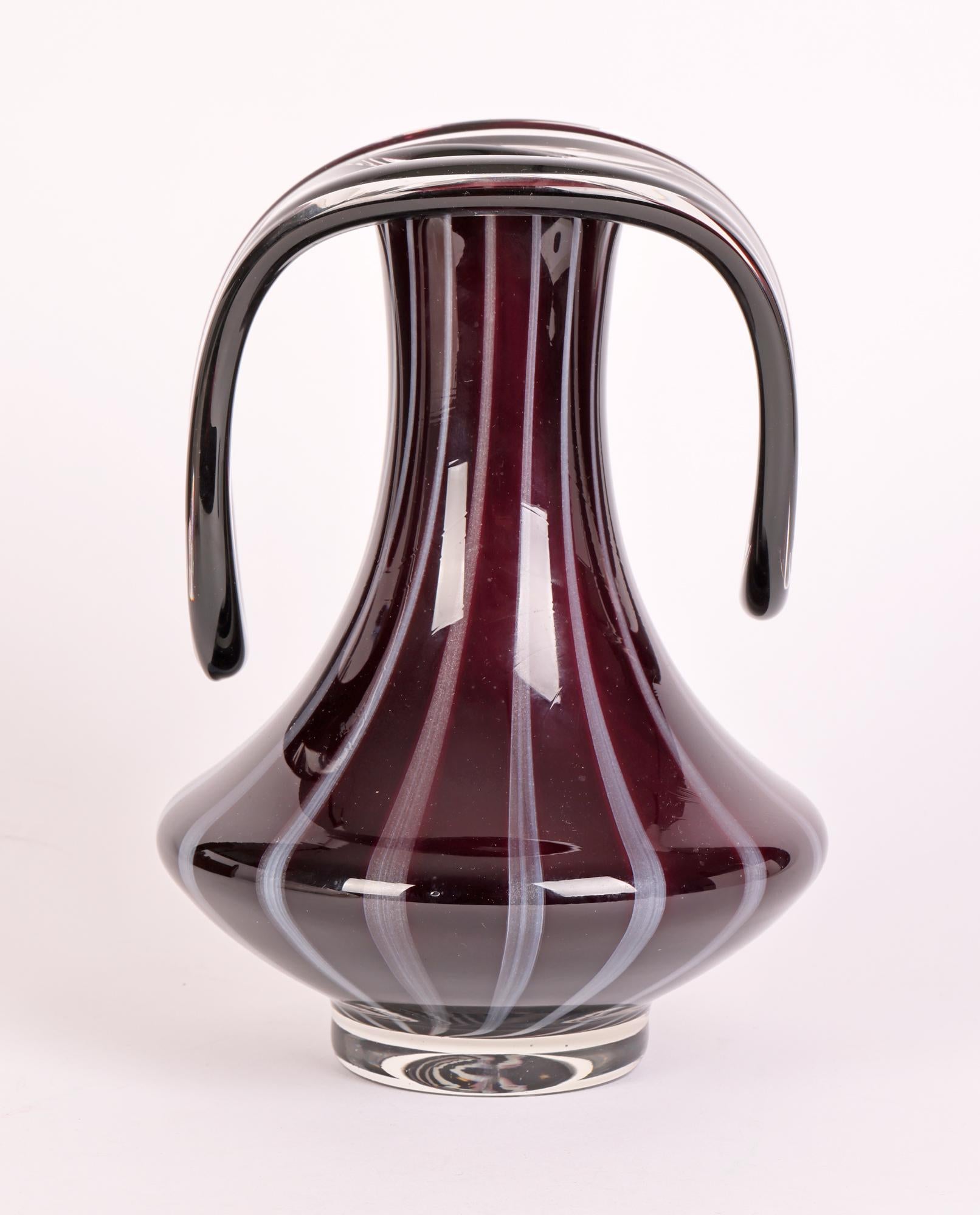 Continental Stylish Mid-Century Purple & White Art Glass Vase For Sale 2