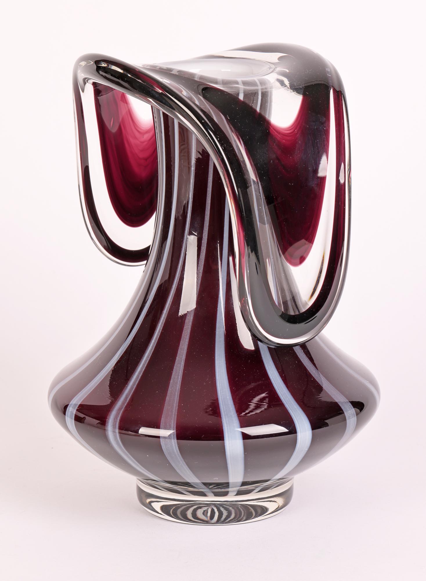 Continental Stylish Mid-Century Purple & White Art Glass Vase For Sale 5