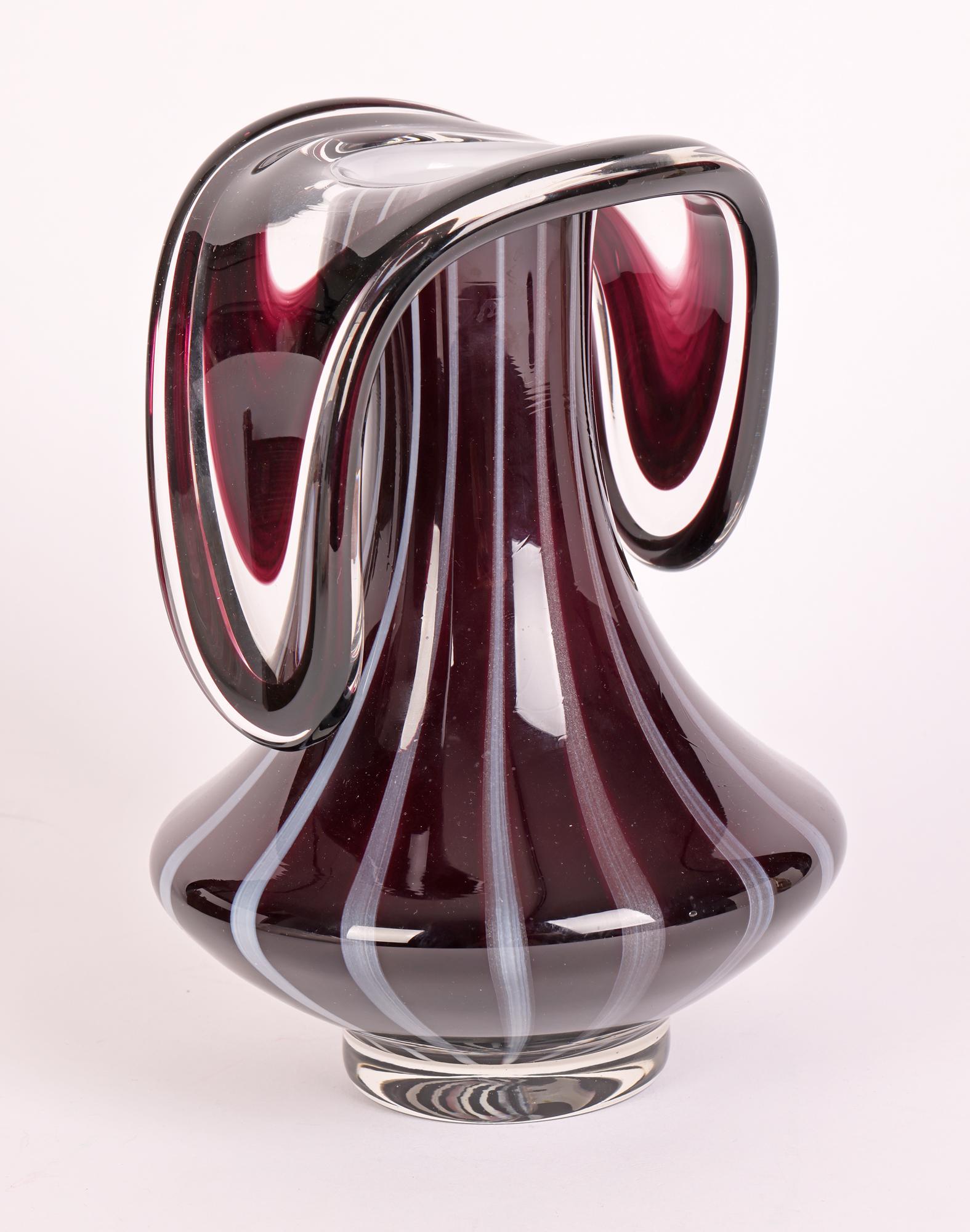 Continental Stylish Mid-Century Purple & White Art Glass Vase For Sale 7