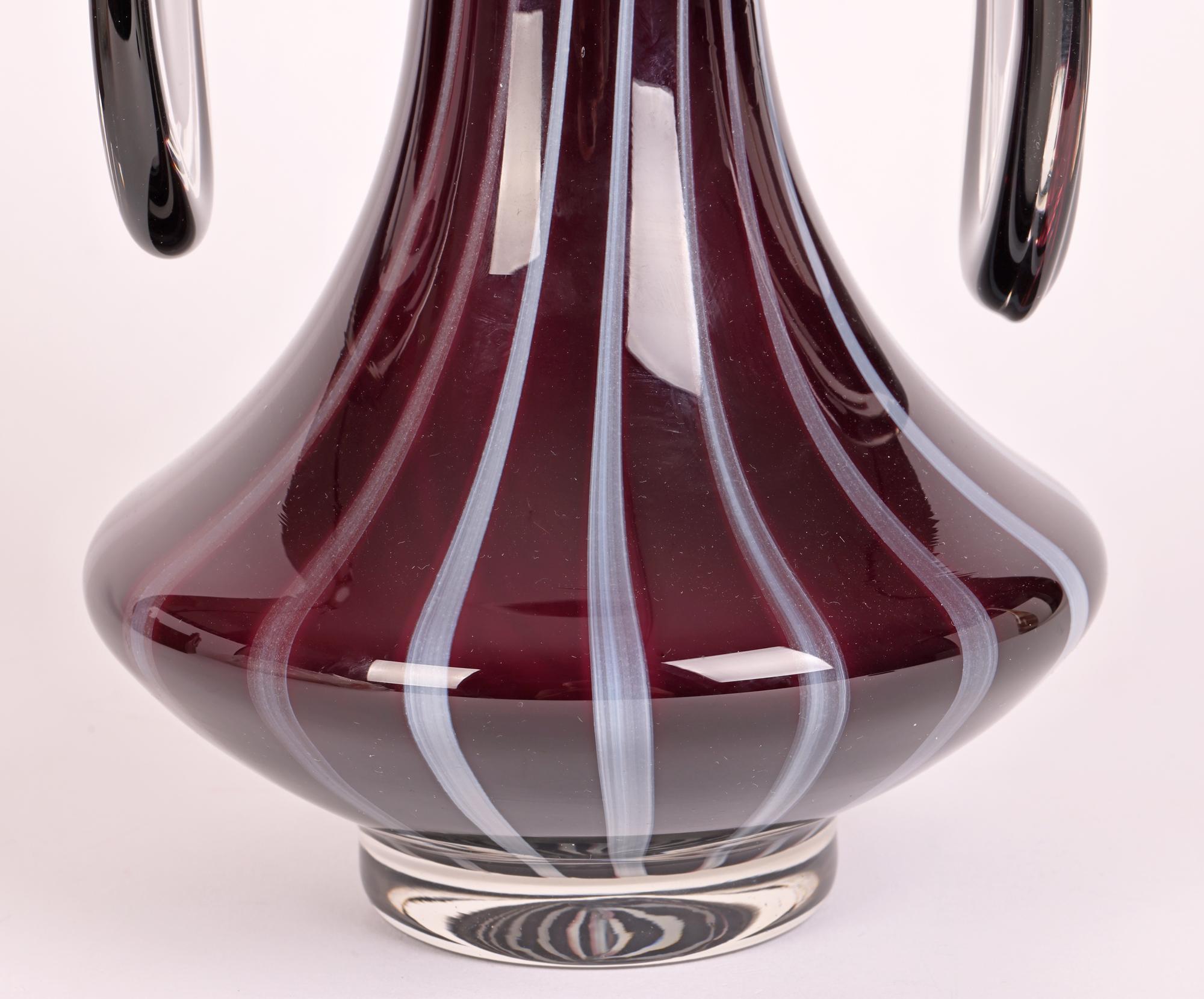 Mid-Century Modern Continental Stylish Mid-Century Purple & White Art Glass Vase For Sale