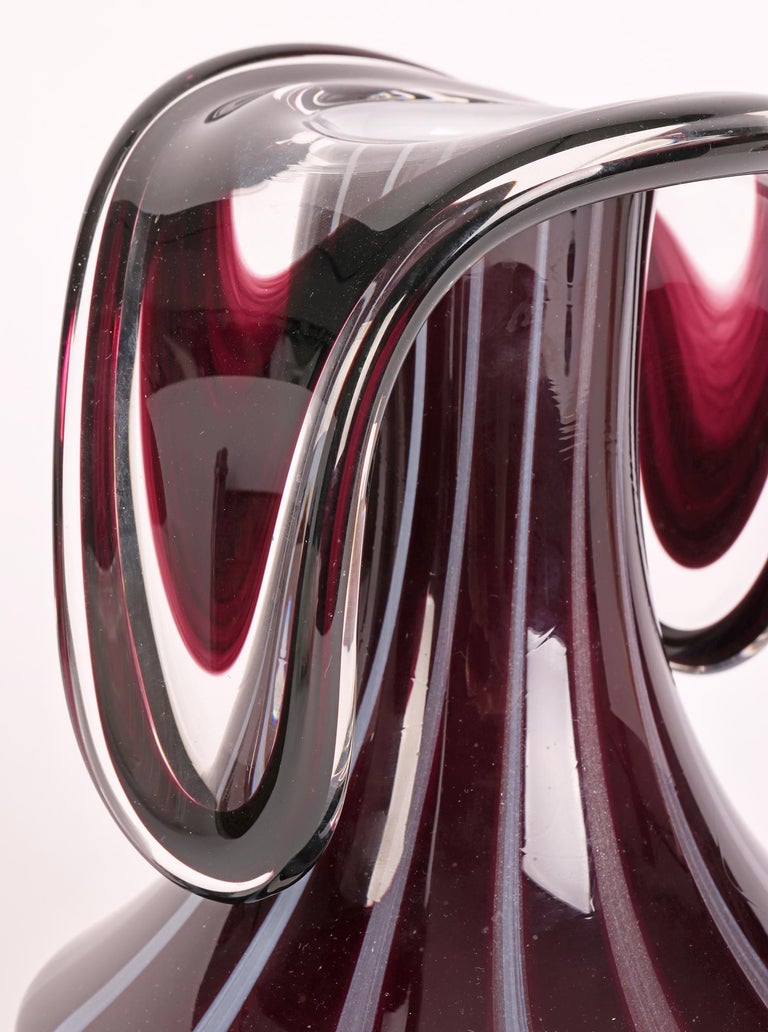 Continental Stylish MidCentury Purple and White Art Glass Vase For Sale at 1stDibs