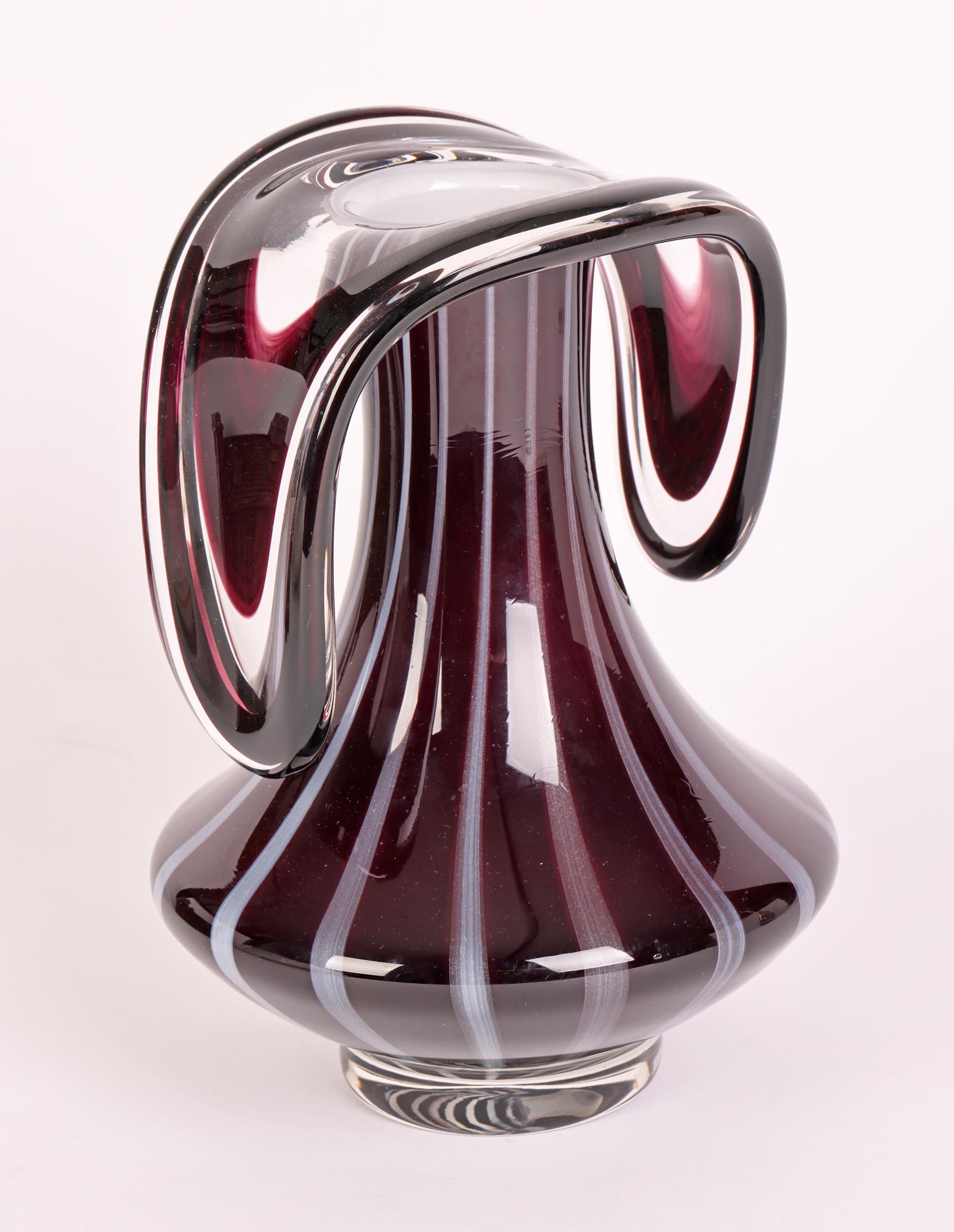 Mid-20th Century Continental Stylish Mid-Century Purple & White Art Glass Vase For Sale