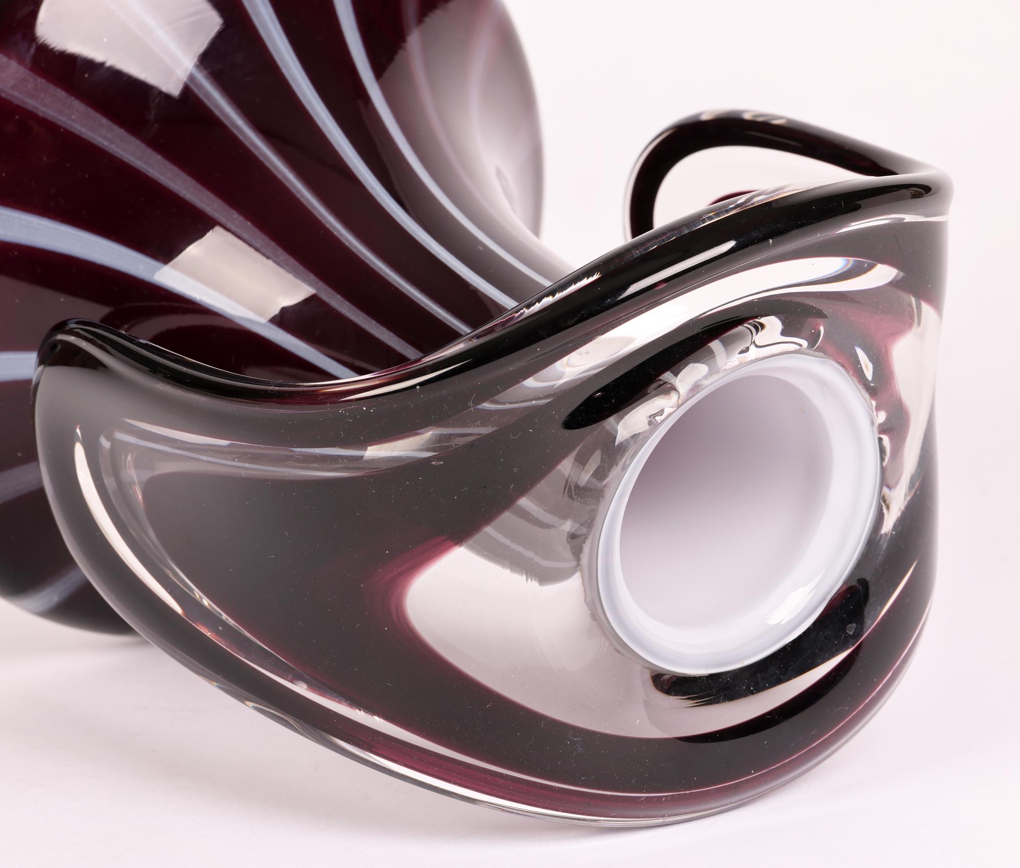 Blown Glass Continental Stylish Mid-Century Purple & White Art Glass Vase For Sale