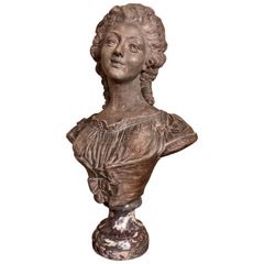 Continental Terracotta Bust of a Woman on Marble Base