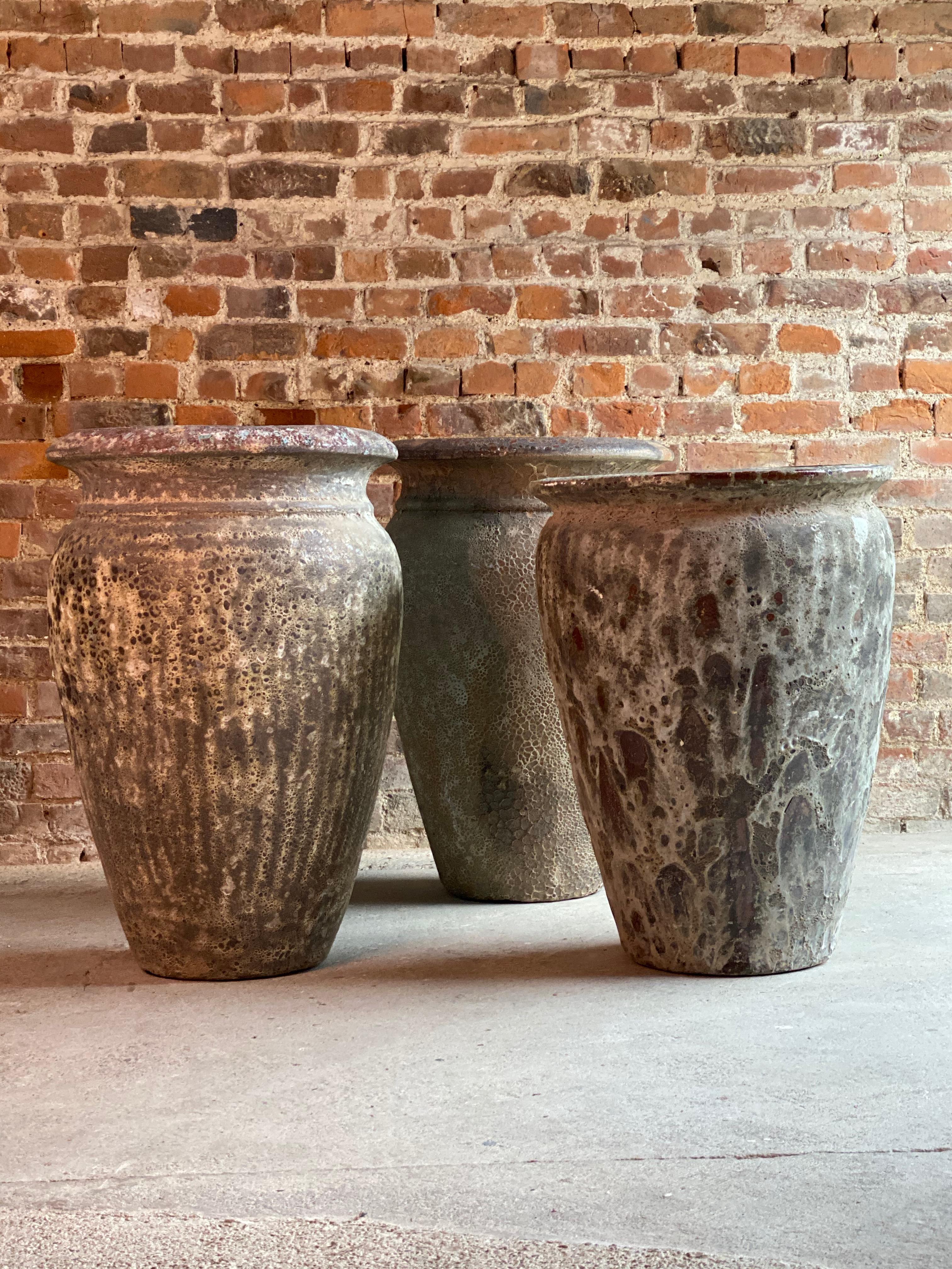 Late 20th Century Continental Terracotta Garden Urns Reclaimed Distressed Outdoor Planters
