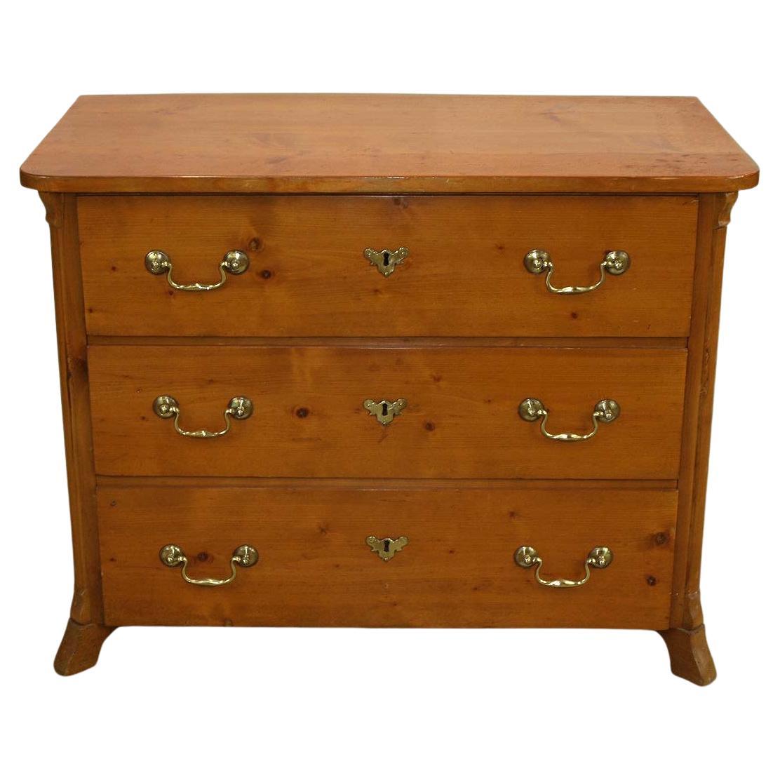 Continental Three Drawer Pine Chest For Sale