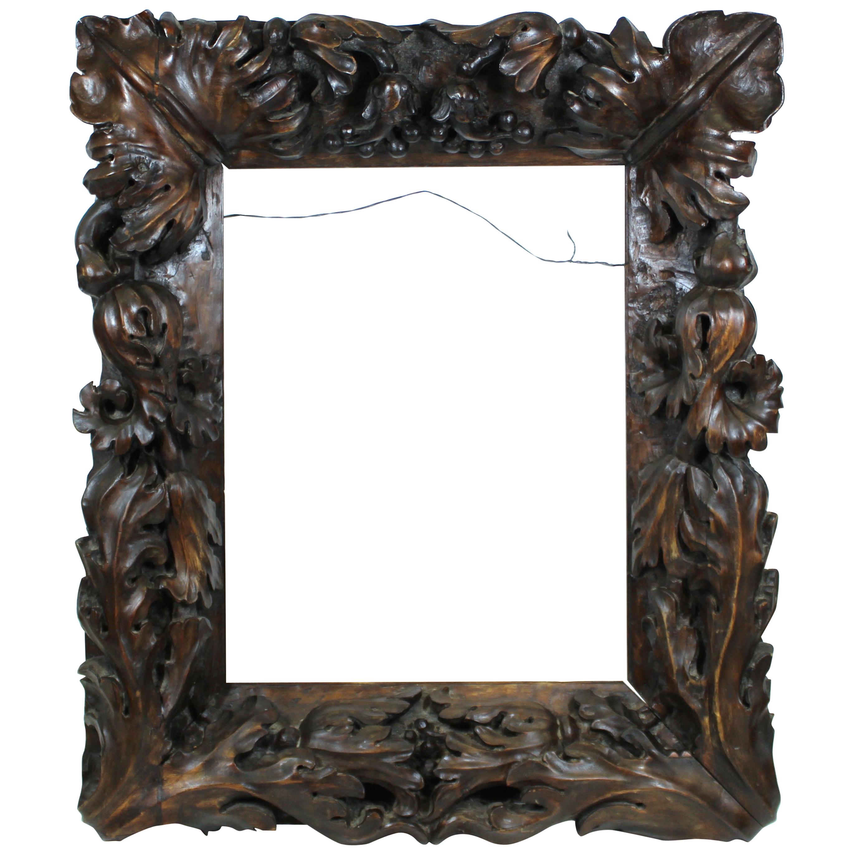 Continental Tropical Baroque Master Carver Wood Frame with Heavy Carved Foliage For Sale