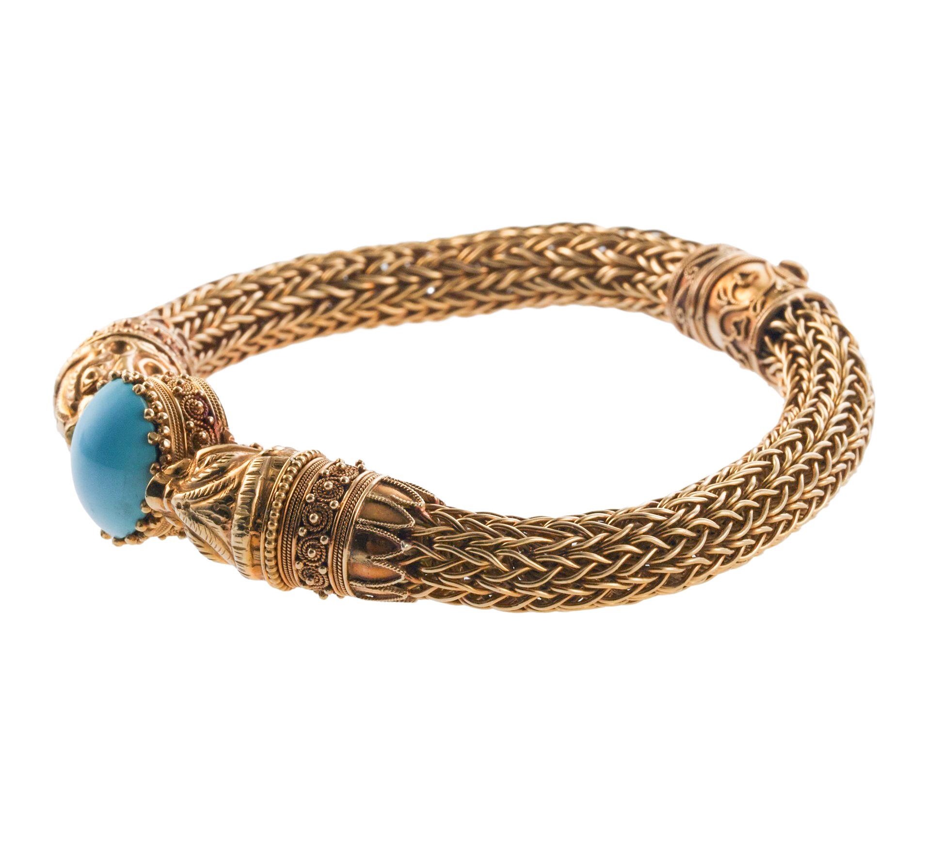Continental Turquoise Gold Chimera Bracelet In Excellent Condition For Sale In New York, NY