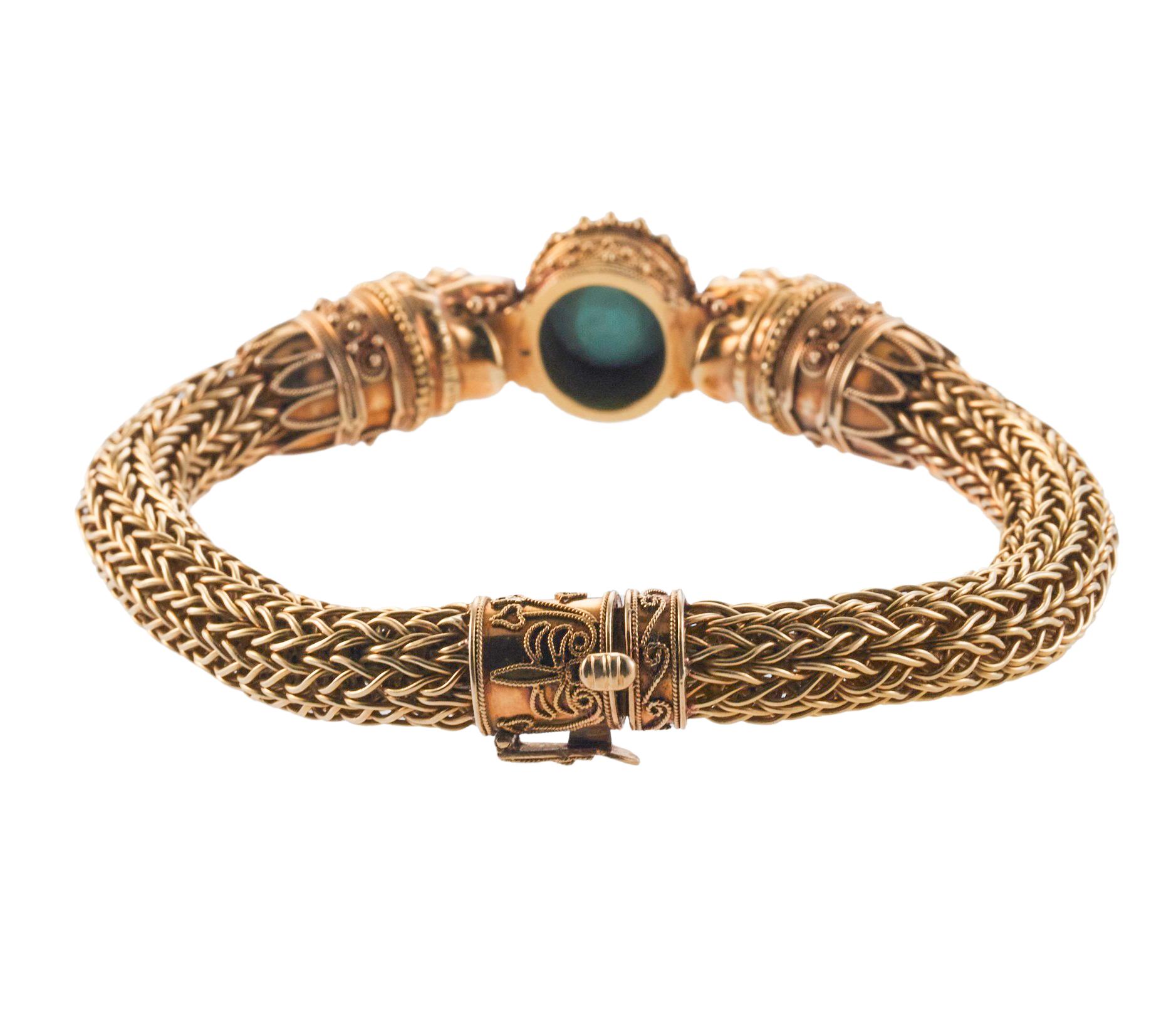 Women's Continental Turquoise Gold Chimera Bracelet For Sale