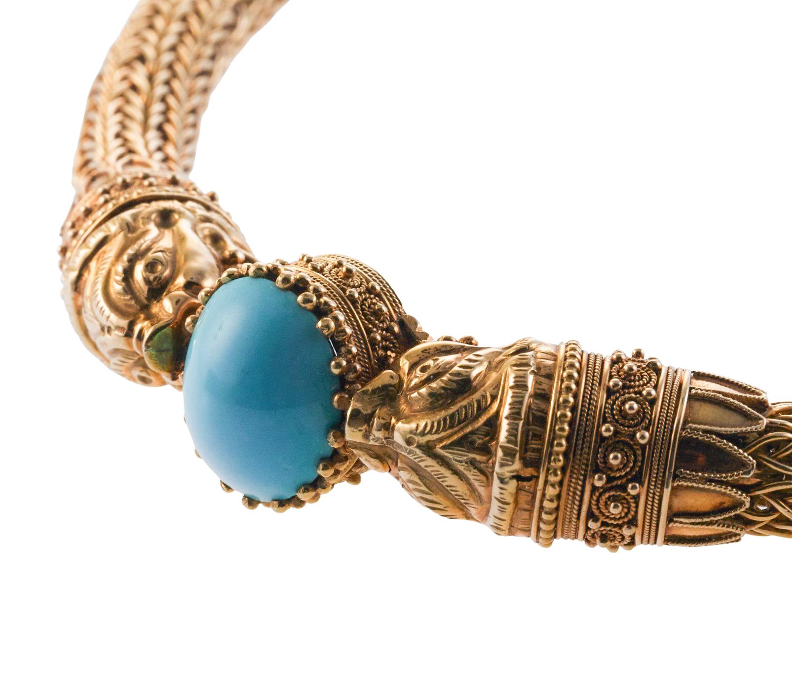 Continental Turquoise Gold Chimera Bracelet For Sale 3