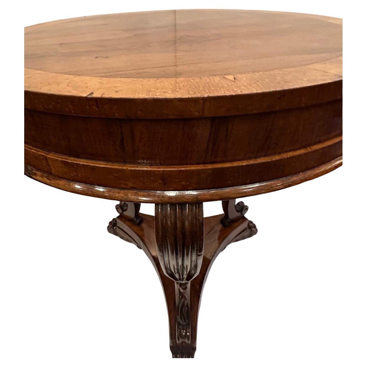 European Continental Walnut and Pecan Veneer Top Round Table 1920's For Sale