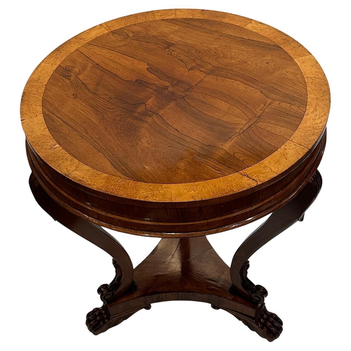 Early 20th Century Continental Walnut and Pecan Veneer Top Round Table 1920's For Sale