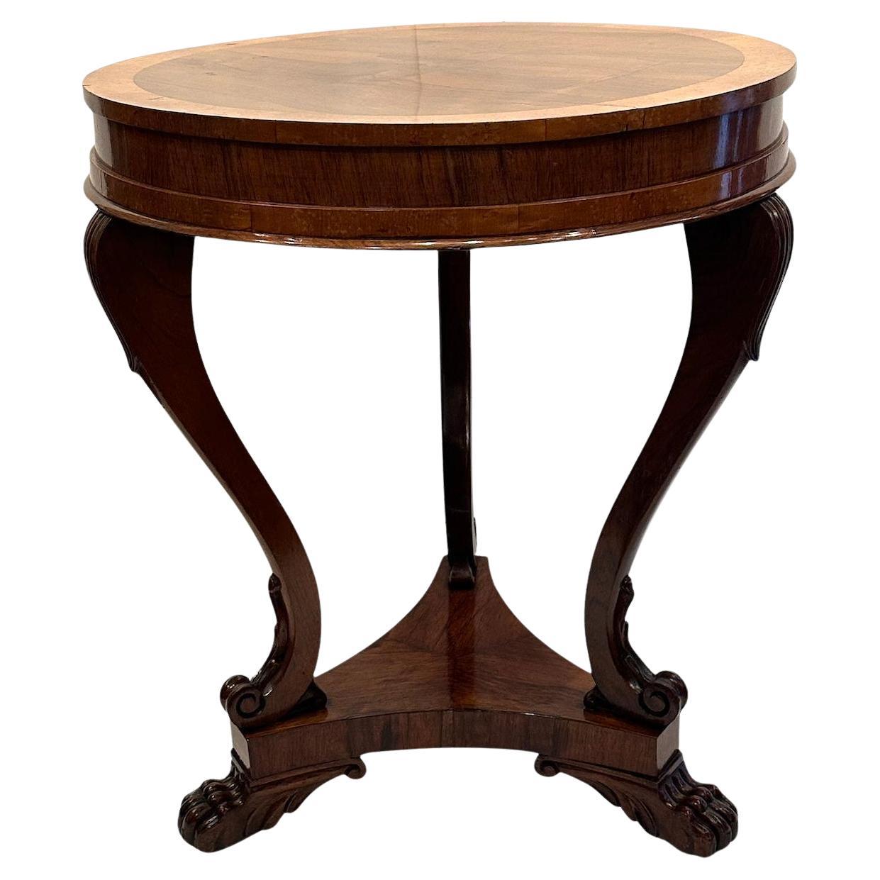Continental Walnut and Pecan Veneer Top Round Table 1920's For Sale