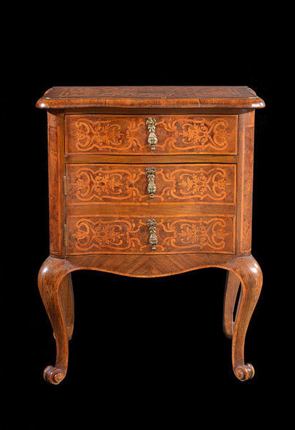 French Continental Walnut and Satinwood Marquetry Cabinet For Sale