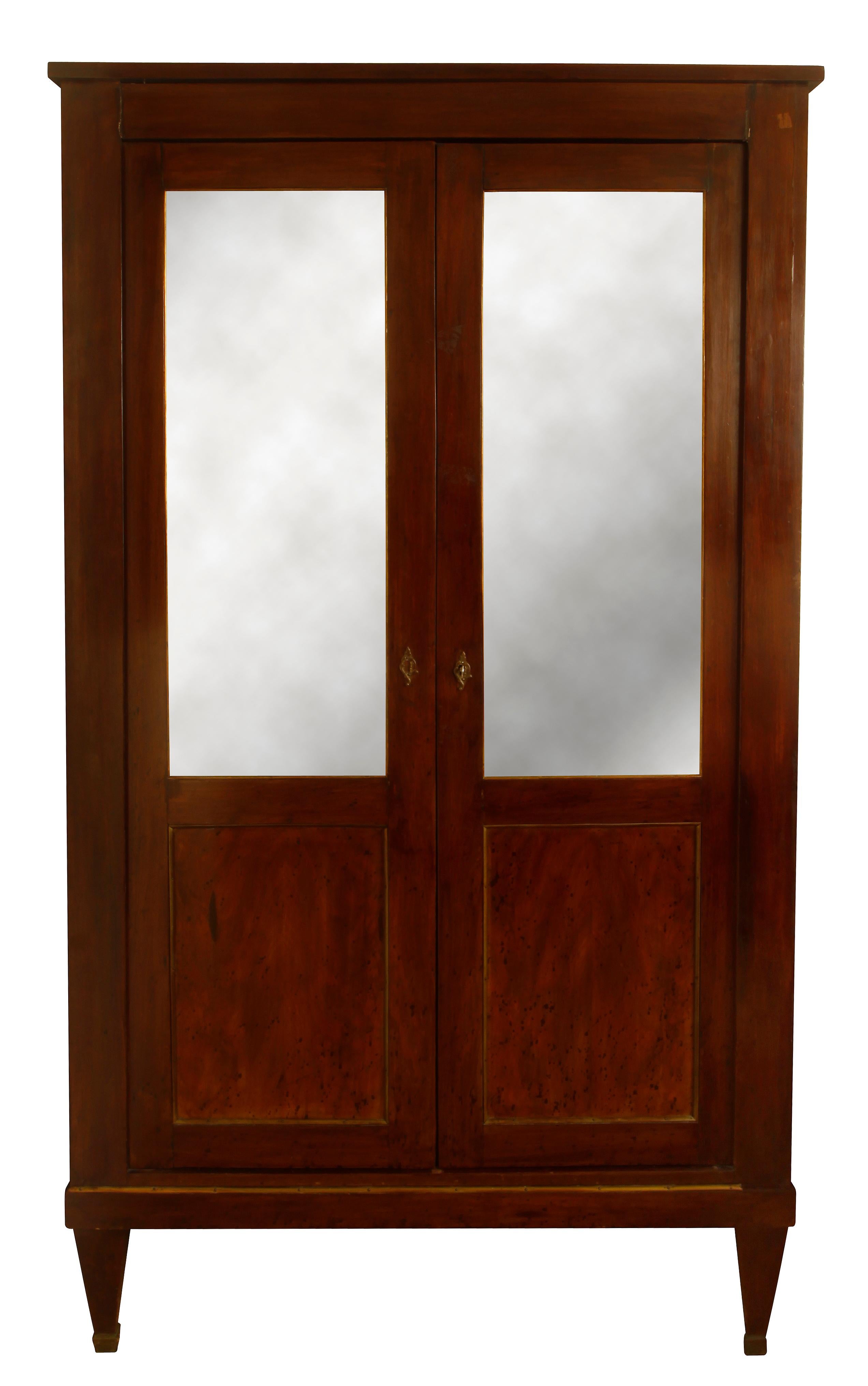 Unknown Continental Walnut Armoire with Mirrored Doors