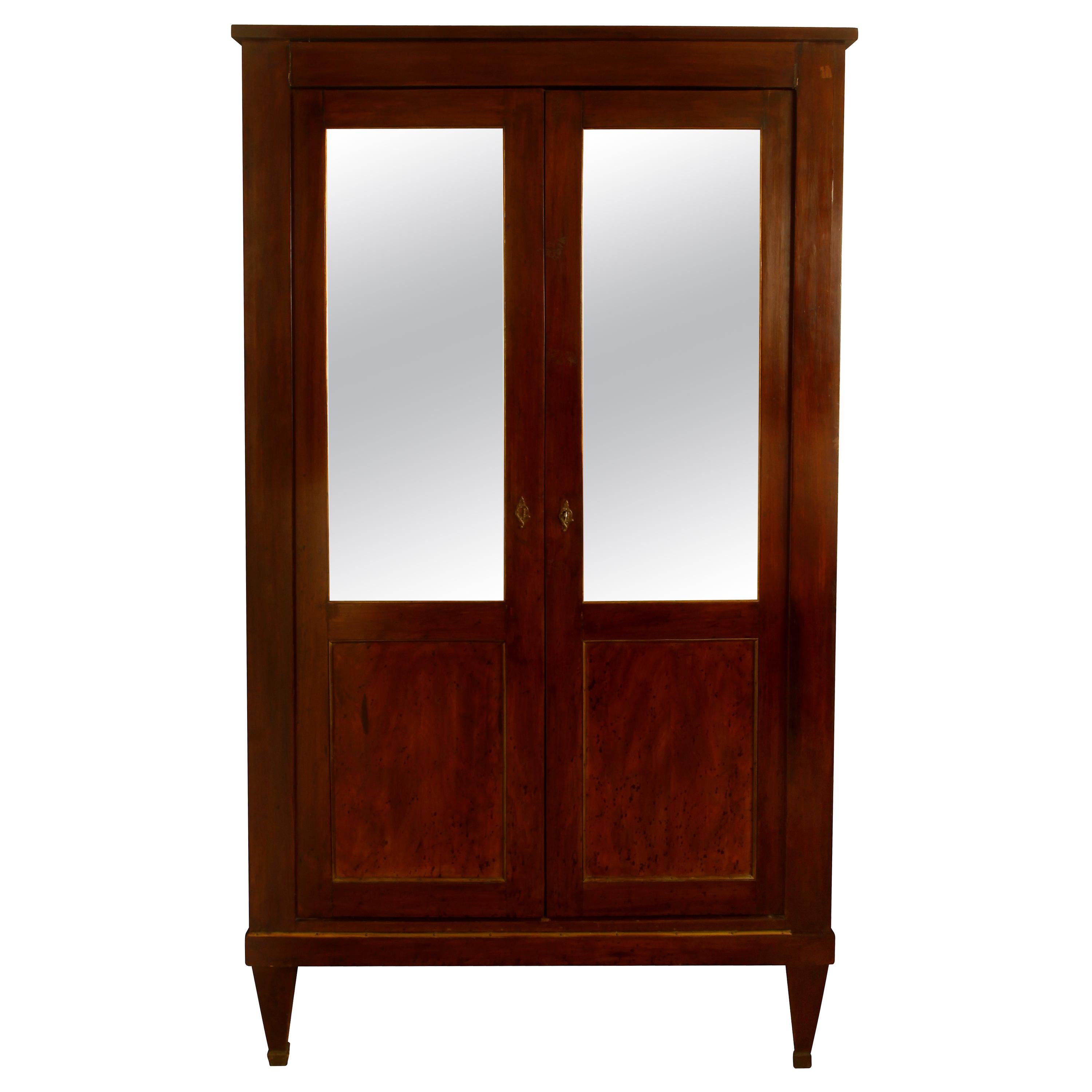 Continental Walnut Armoire with Mirrored Doors