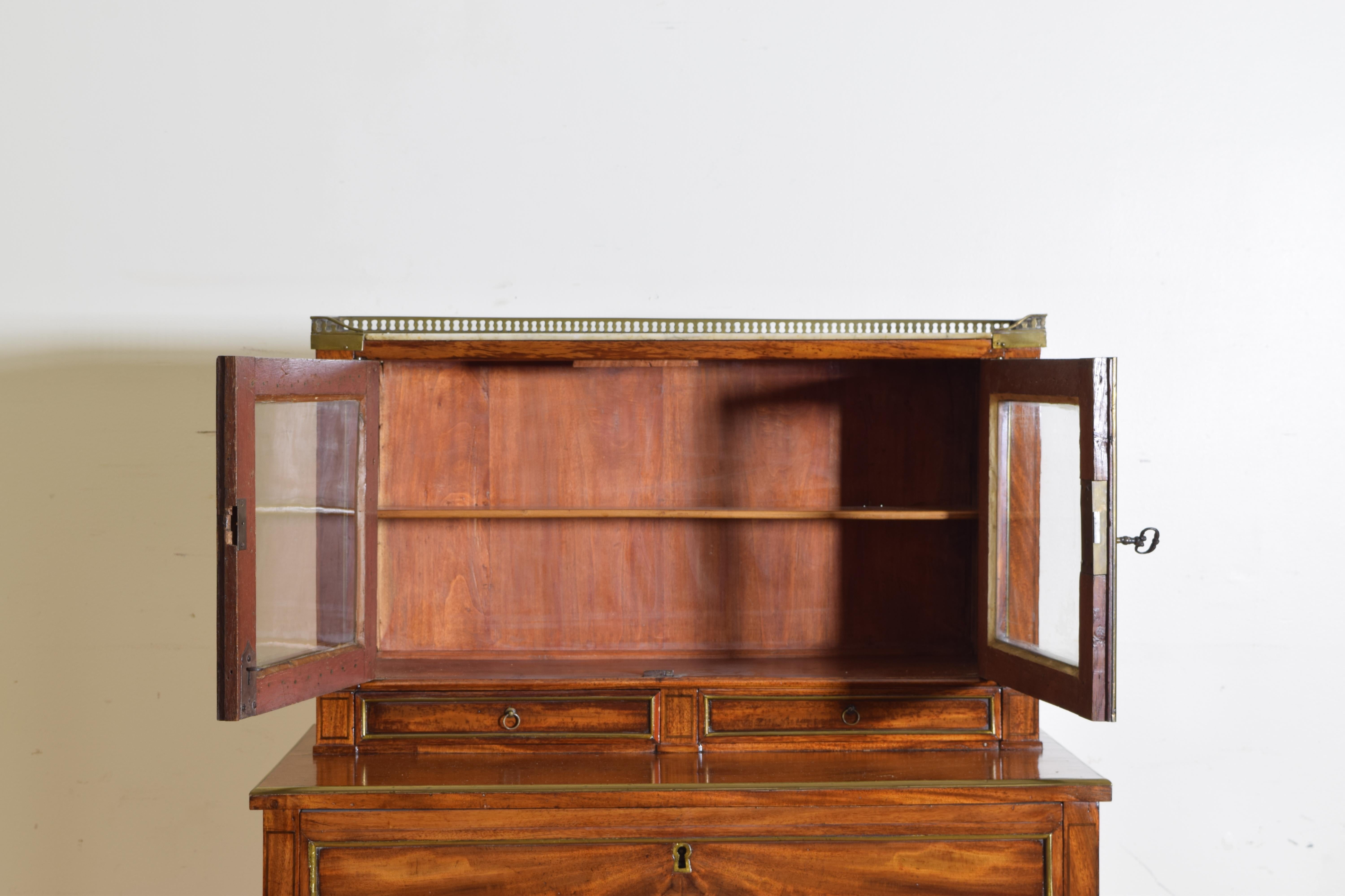 Continental Walnut, Marble Top, & Brass Mounted Neoclassical Low Cabinet In Excellent Condition In Atlanta, GA