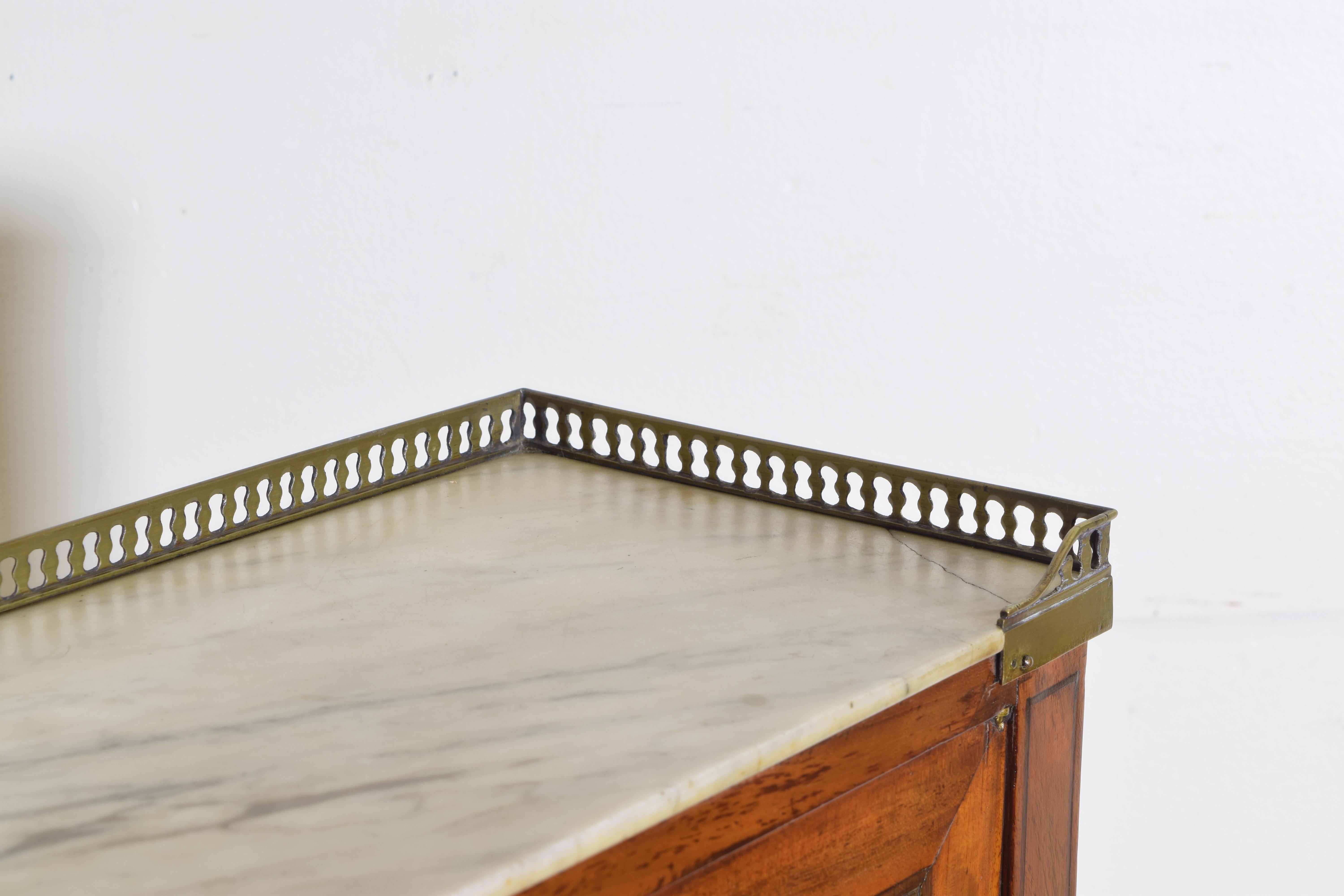 Continental Walnut, Marble Top, & Brass Mounted Neoclassical Low Cabinet 2