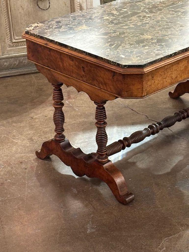 19th century continental burl walnut occasional table with original specimen marble. Circa 1870. Perfect for today's transitional designs!