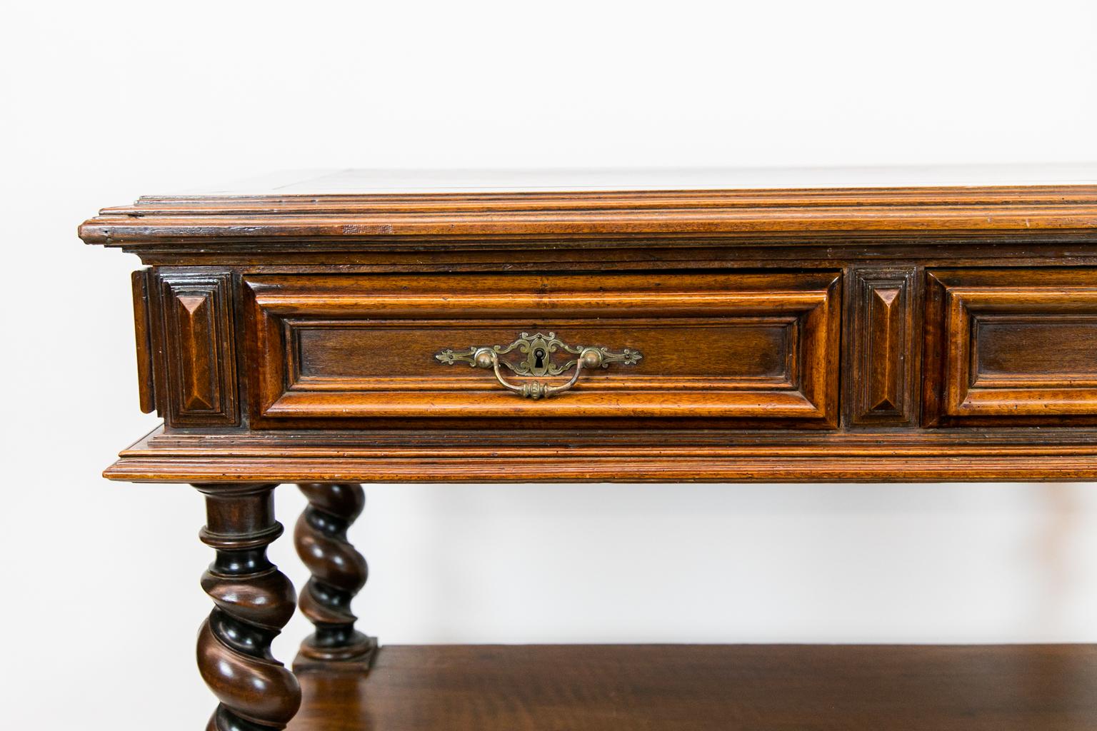 Belgian Continental Walnut Three-Tiered Barley Twist Shelf