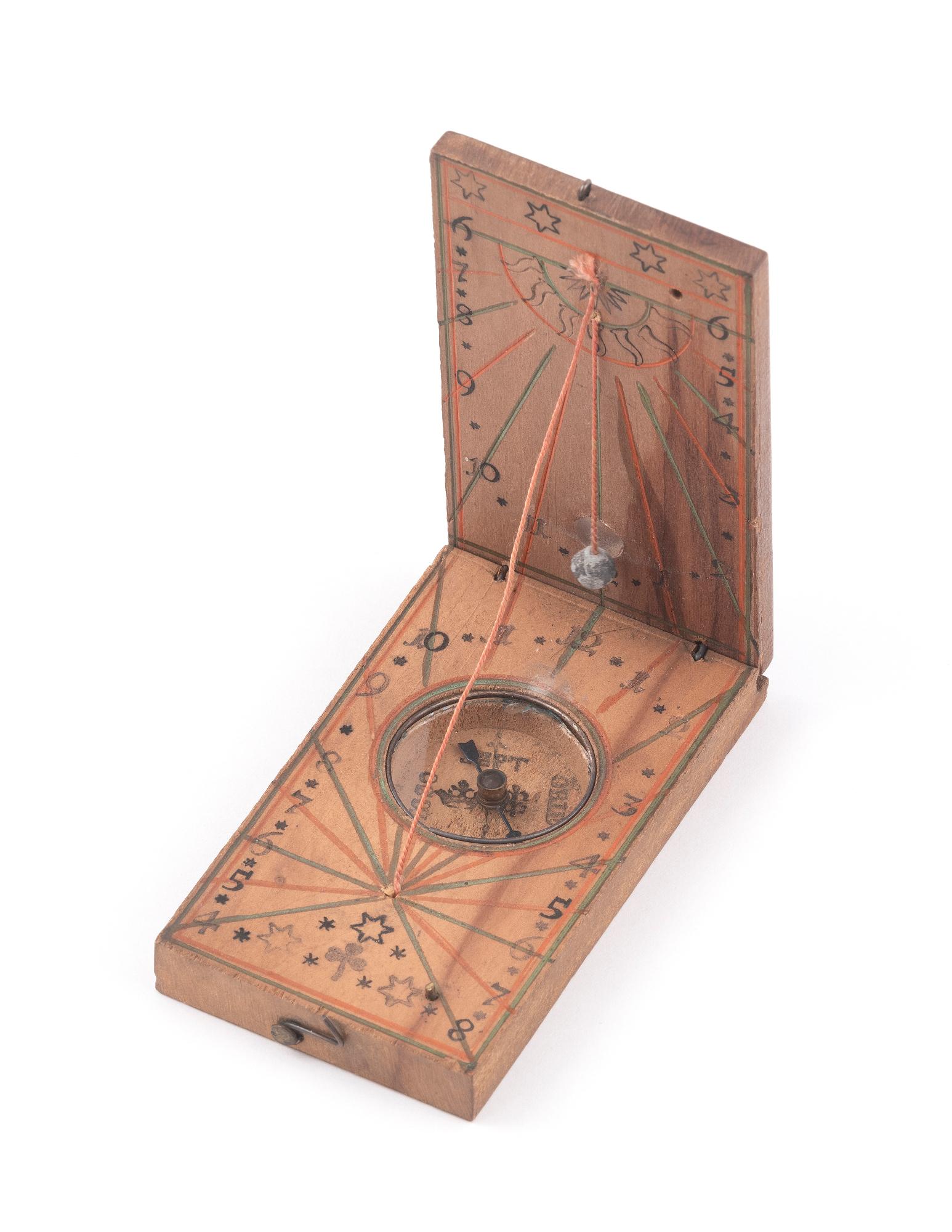 Neoclassical Continental Wood Pocket Sundial and Compass 1780ca