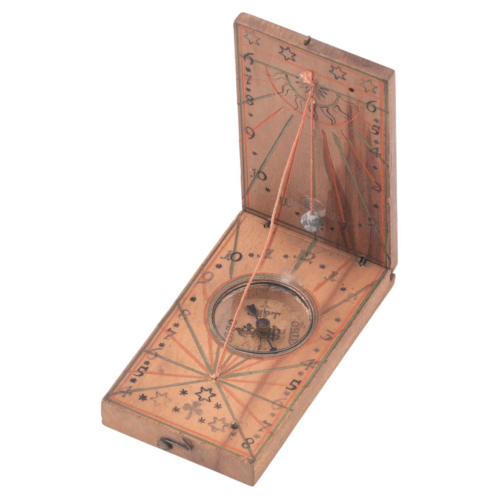 Continental Wood Pocket Sundial and Compass 1780ca