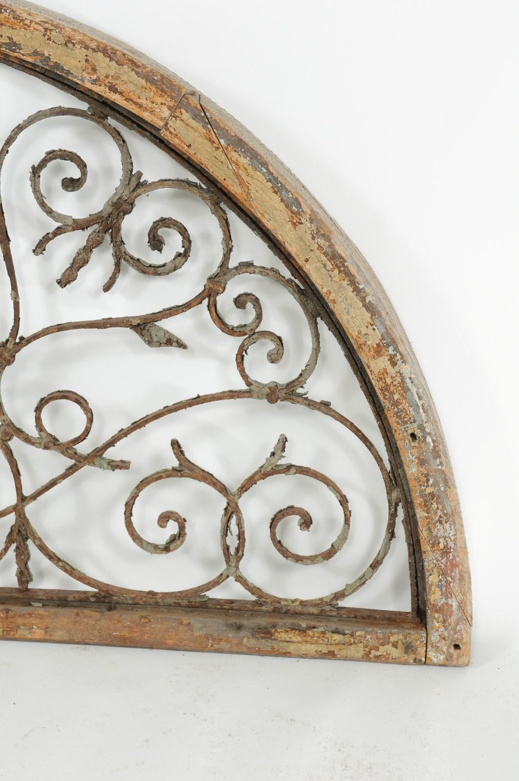 20th Century Continental Wrought Iron and Pine Demi-Lune Architectural Wall Panel, circa 1900