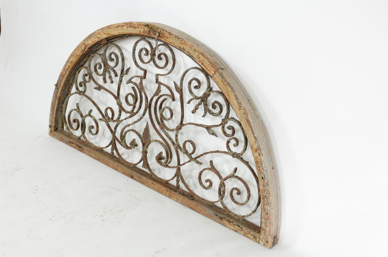 Continental Wrought Iron and Pine Demi-Lune Architectural Wall Panel, circa 1900 1
