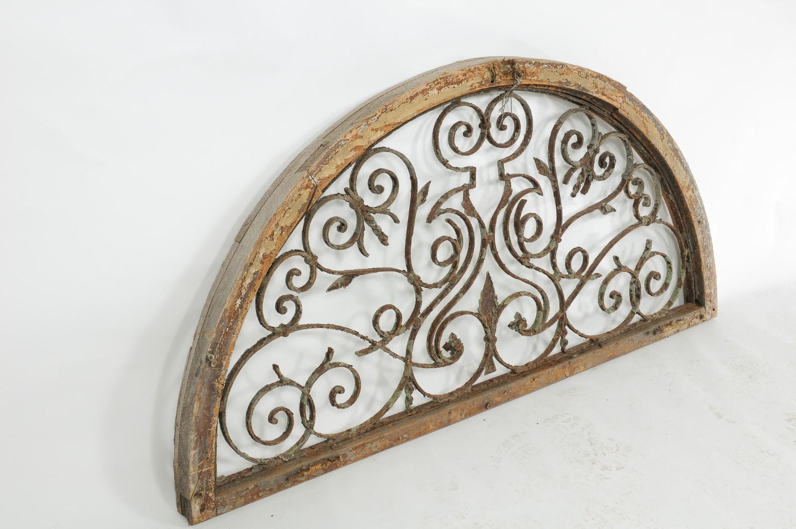 Continental Wrought Iron and Pine Demi-Lune Architectural Wall Panel, circa 1900 2