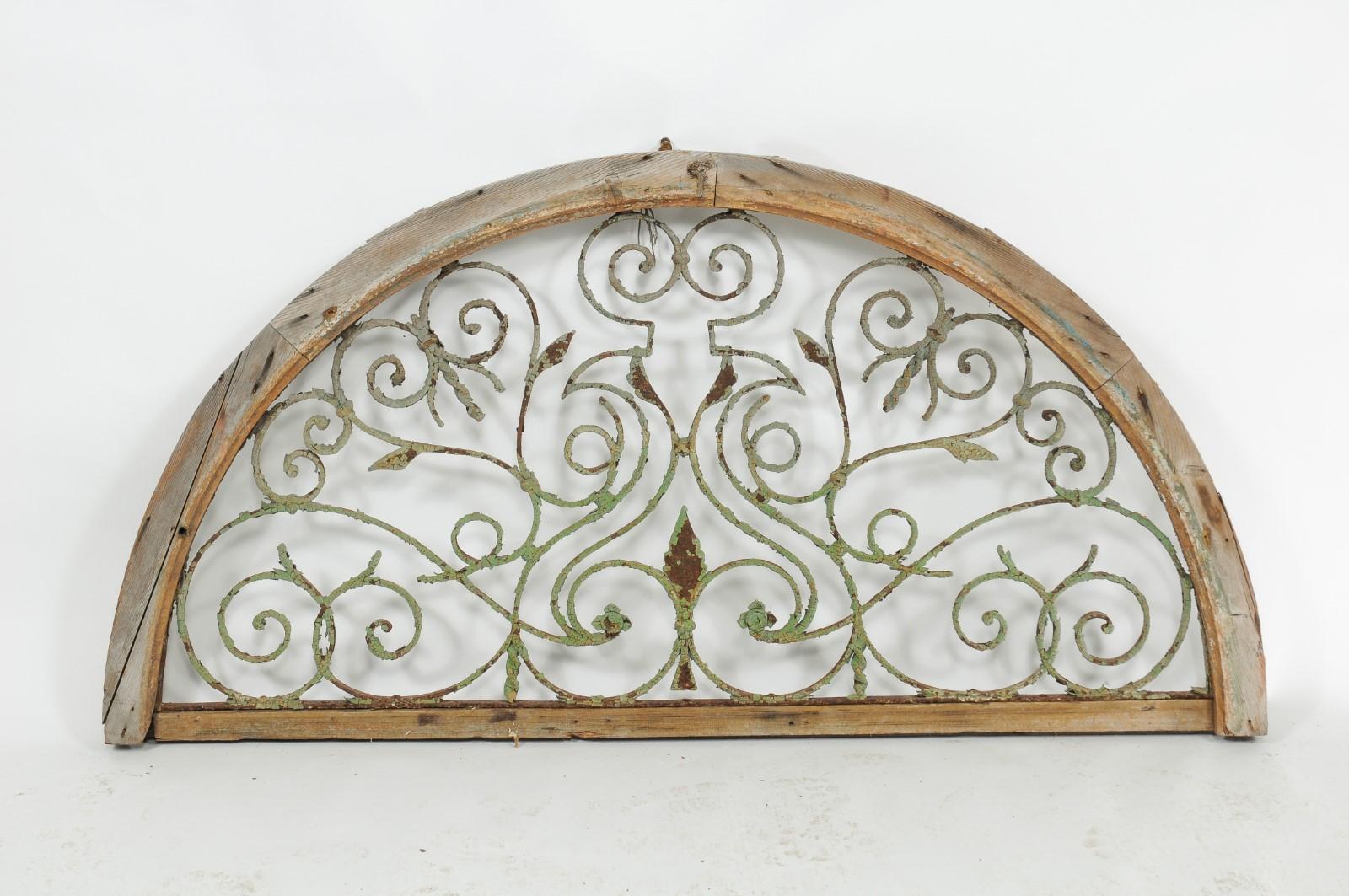 Continental Wrought Iron and Pine Demi-Lune Architectural Wall Panel, circa 1900 3