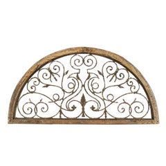 Continental Wrought Iron and Pine Demi-Lune Architectural Wall Panel, circa 1900