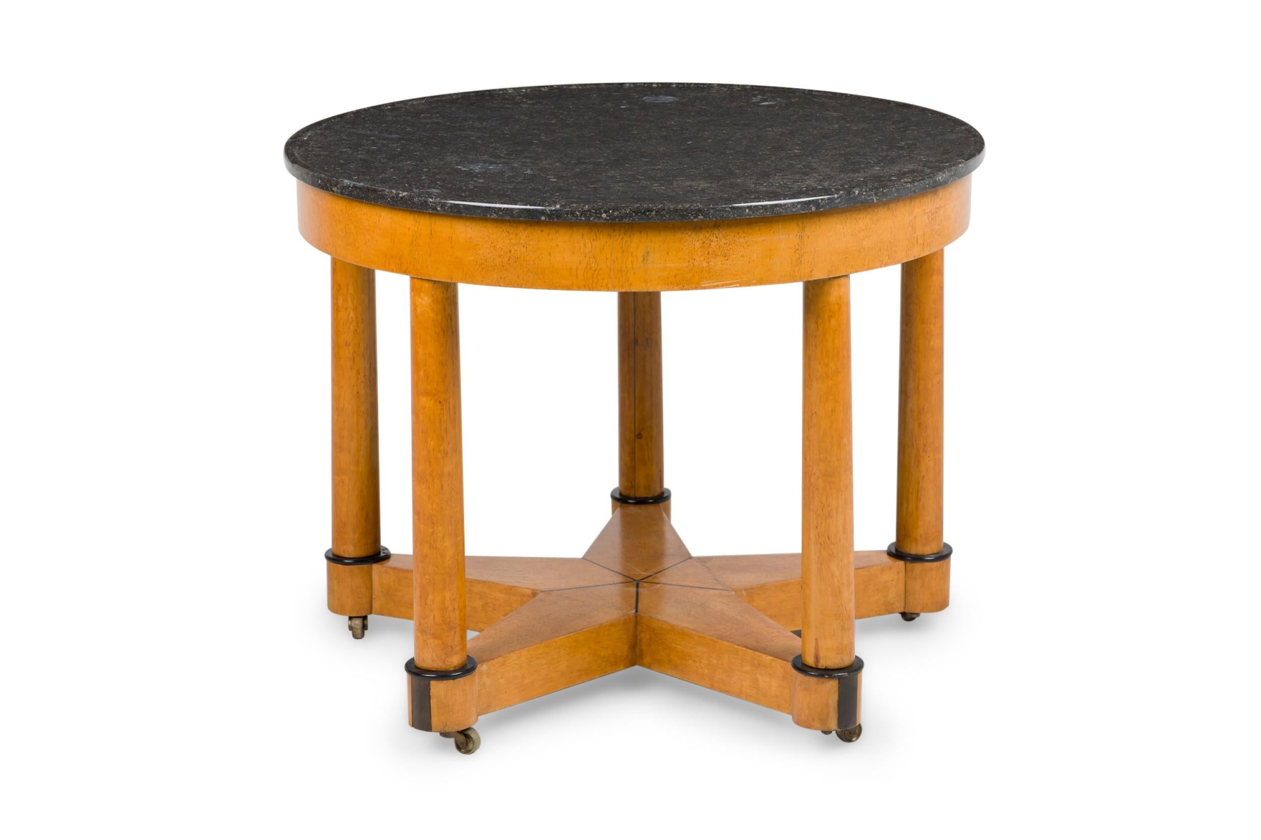 Unknown Continential Round Center Table Resting on 5 Legs & Speckled Black Marble Top