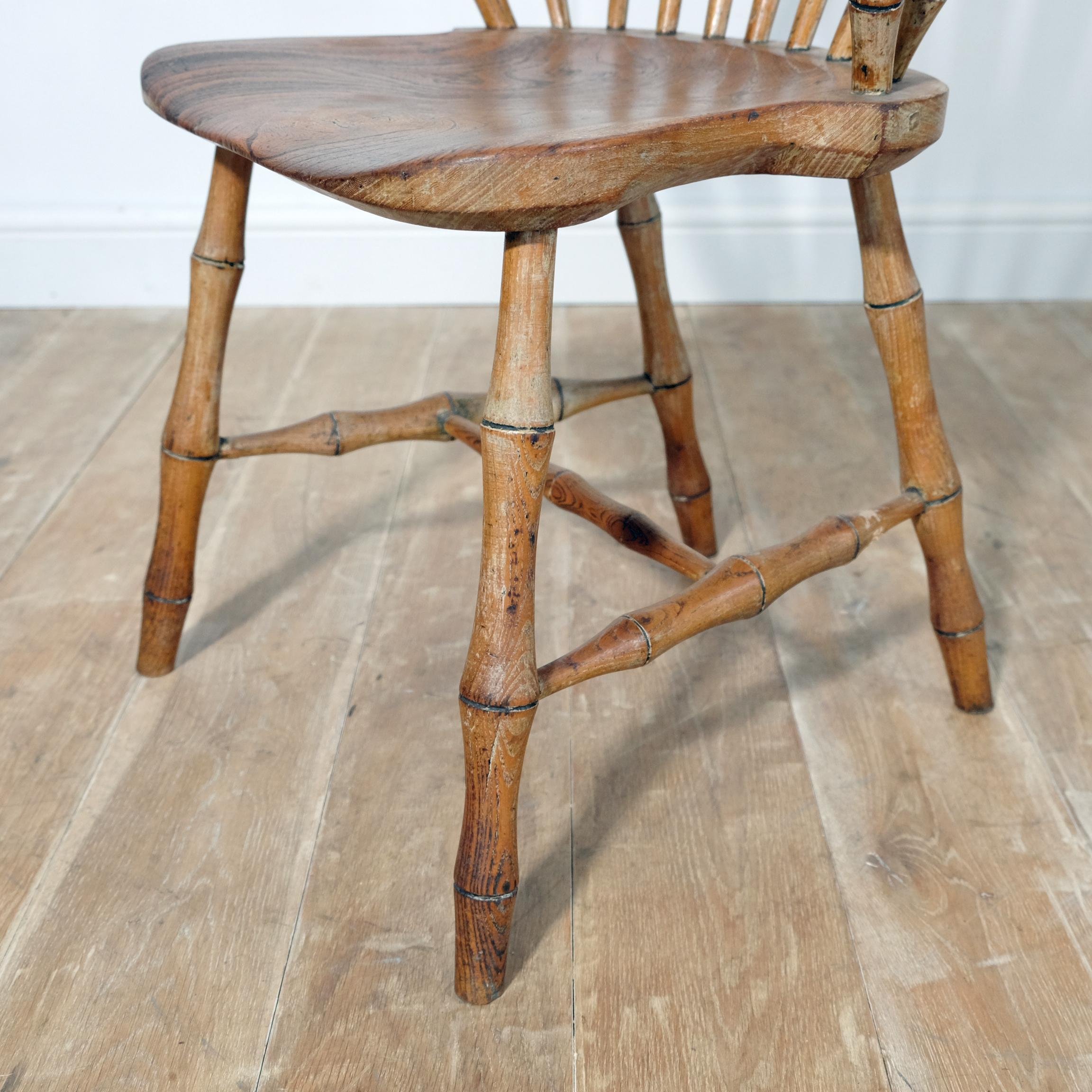 Hand-Carved Continuous Arm Yealmpton Chair, English Windsor Armchair, Faux Bamboo, 1820s