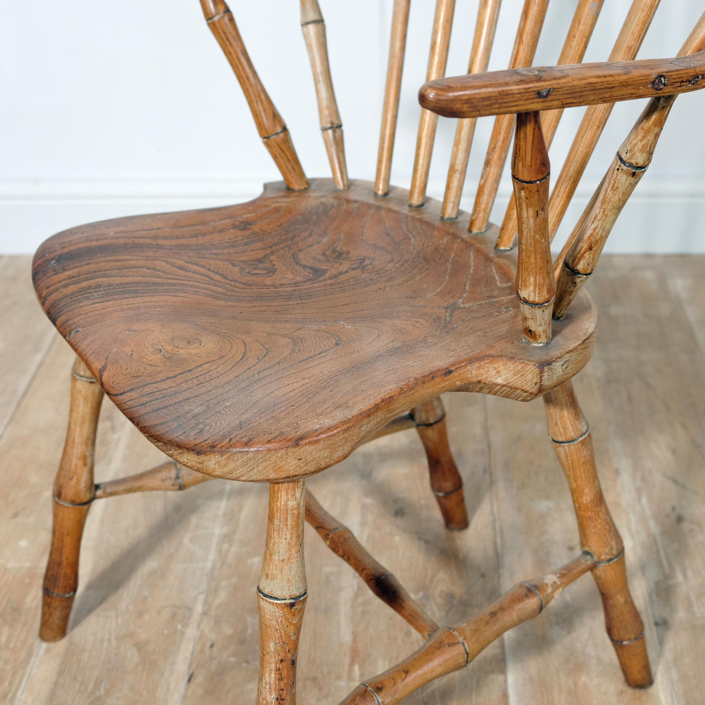 Continuous Arm Yealmpton Chair, English Windsor Armchair, Faux Bamboo, 1820s In Good Condition In Totnes, GB