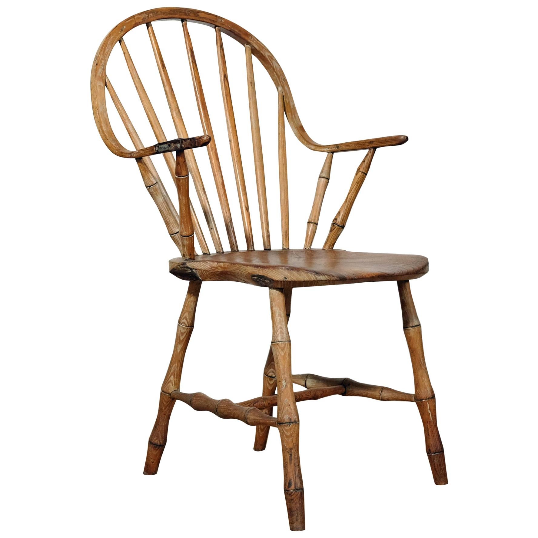 Continuous Arm Yealmpton Chair, English Windsor Armchair, Faux Bamboo, 1820s