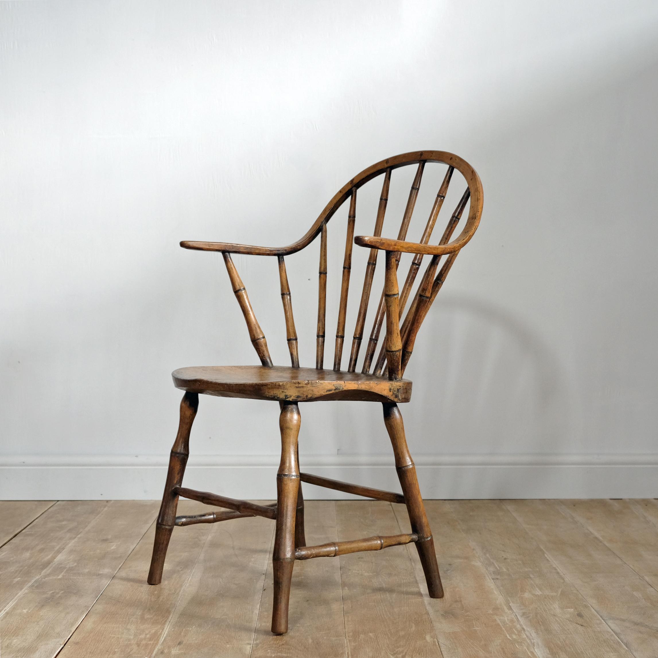 Known as ‘continuous arm’ Windsor chairs, chairs such as this one originate in the small Devon village of Yealmpton (only a few miles from our base). The unusual design then found its way to America in the early 19th century, inhabitants from