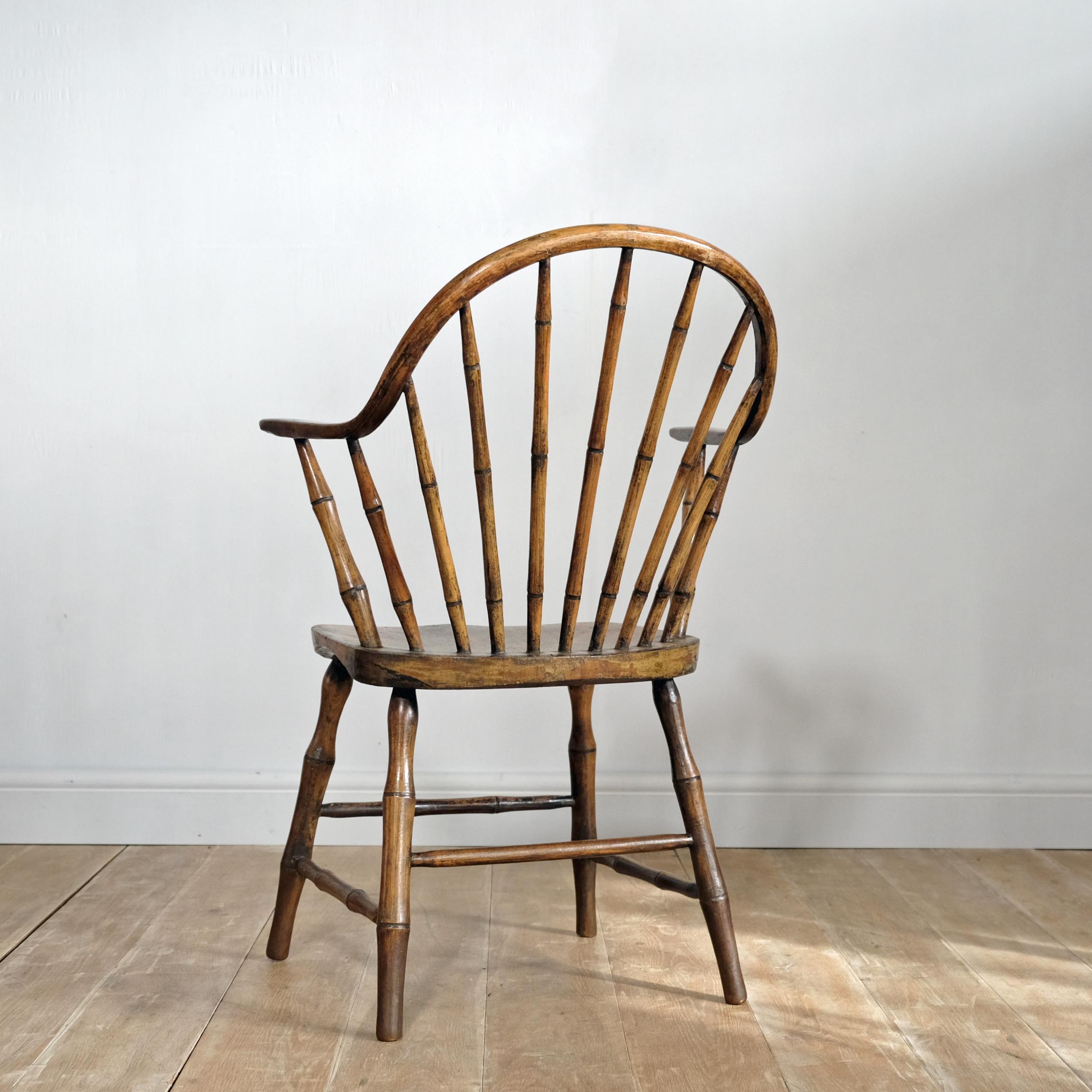 Hand-Carved Continuous Arm Yealmpton Windsor Chair, English, Armchair, Original Paint, 1820s