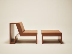 Continuous Chair & Ottoman Set - Hand applied wood veneer & leather upholstery