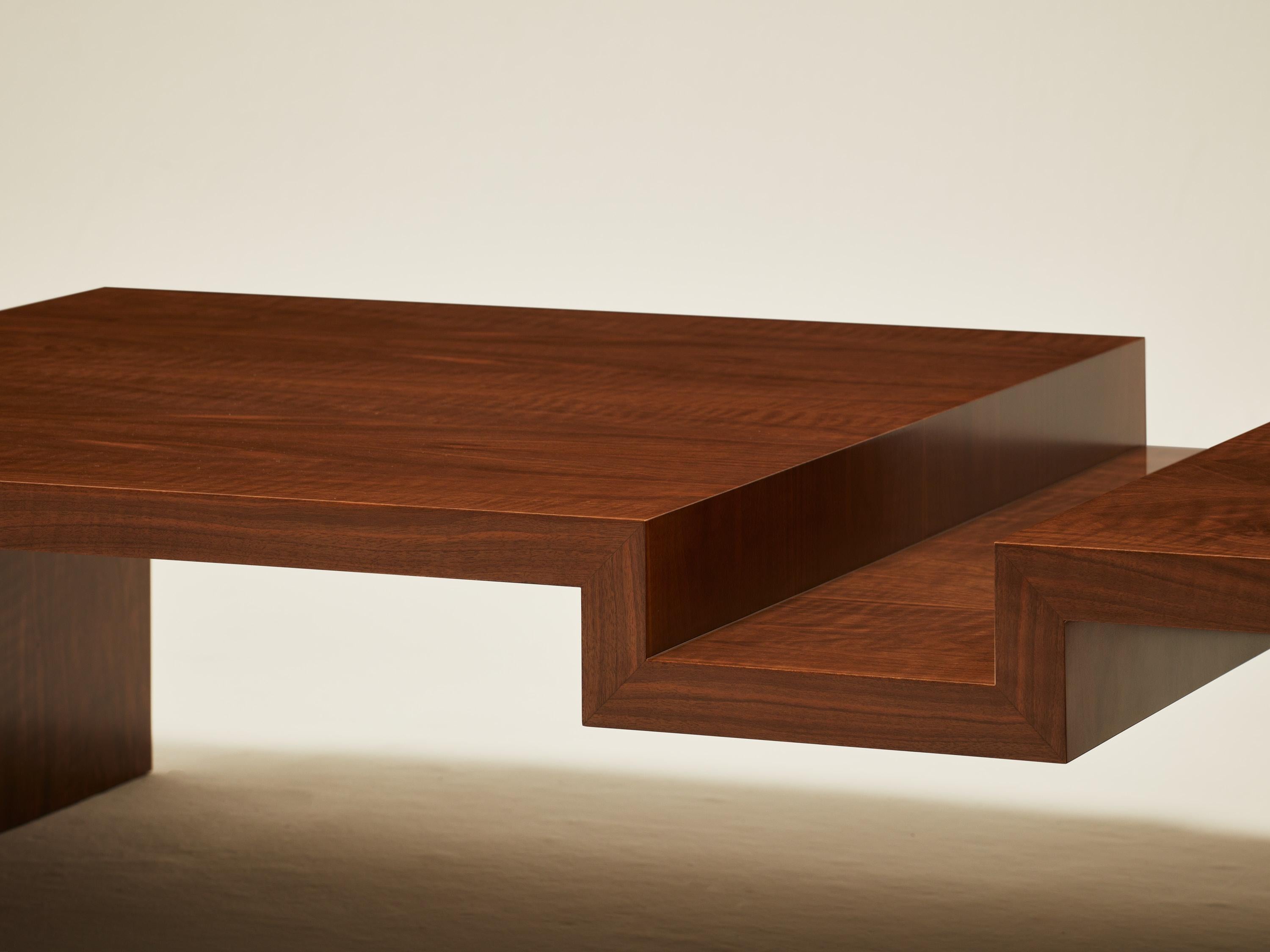 Contemporary Continuous Coffee Table I - Hand applied wood veneer For Sale