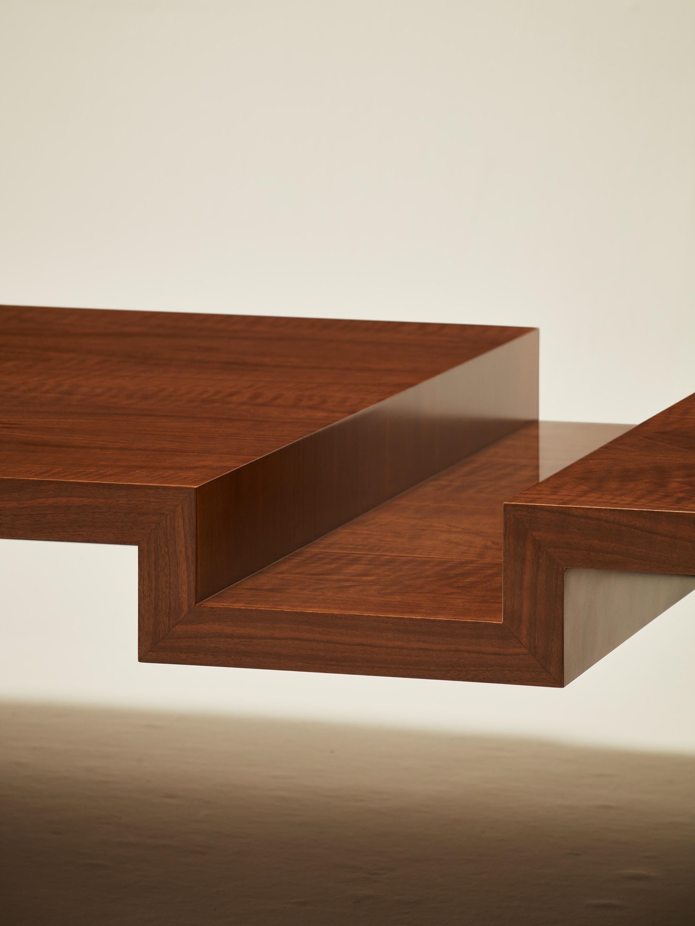 Walnut Continuous Coffee Table I - Hand applied wood veneer For Sale
