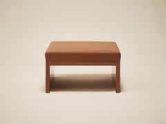 Continuous Ottoman - Hand applied wood veneer & leather upholstery