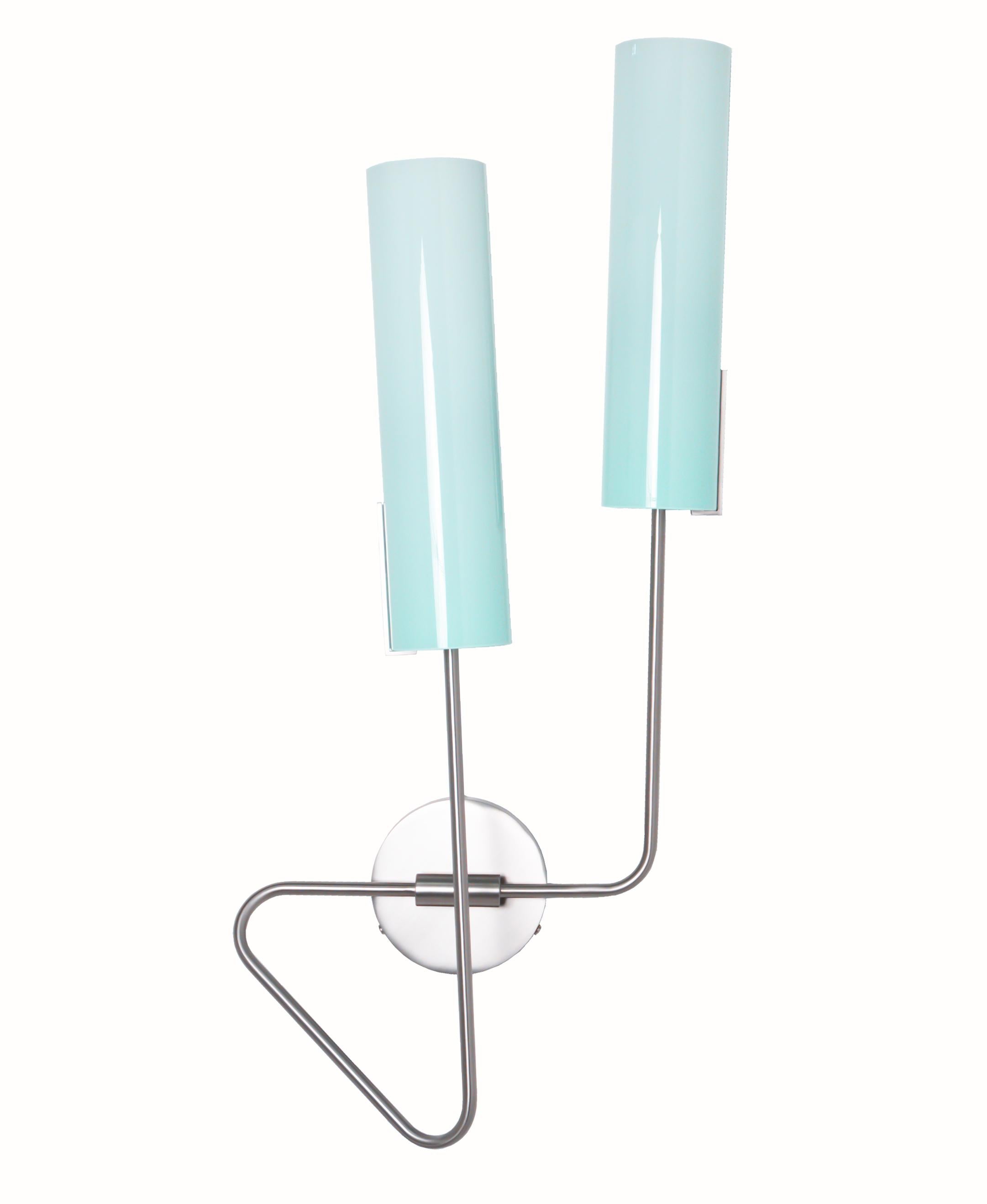 Continuum 01 Wandleuchter: Nickel satiniert/Rosa Glasschirme von Avram Rusu STUDIO (Moderne) im Angebot