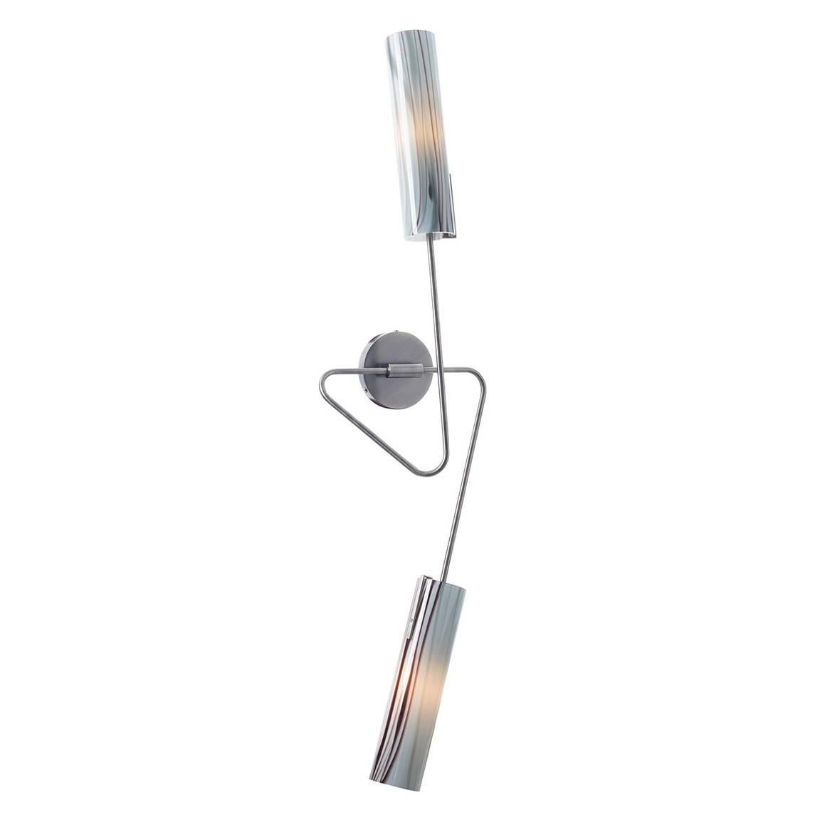Continuum 02 Sconce: Pewter/White Glass, Topaz/Grey Stripes by Avram Rusu Studio In New Condition For Sale In Brooklyn, NY